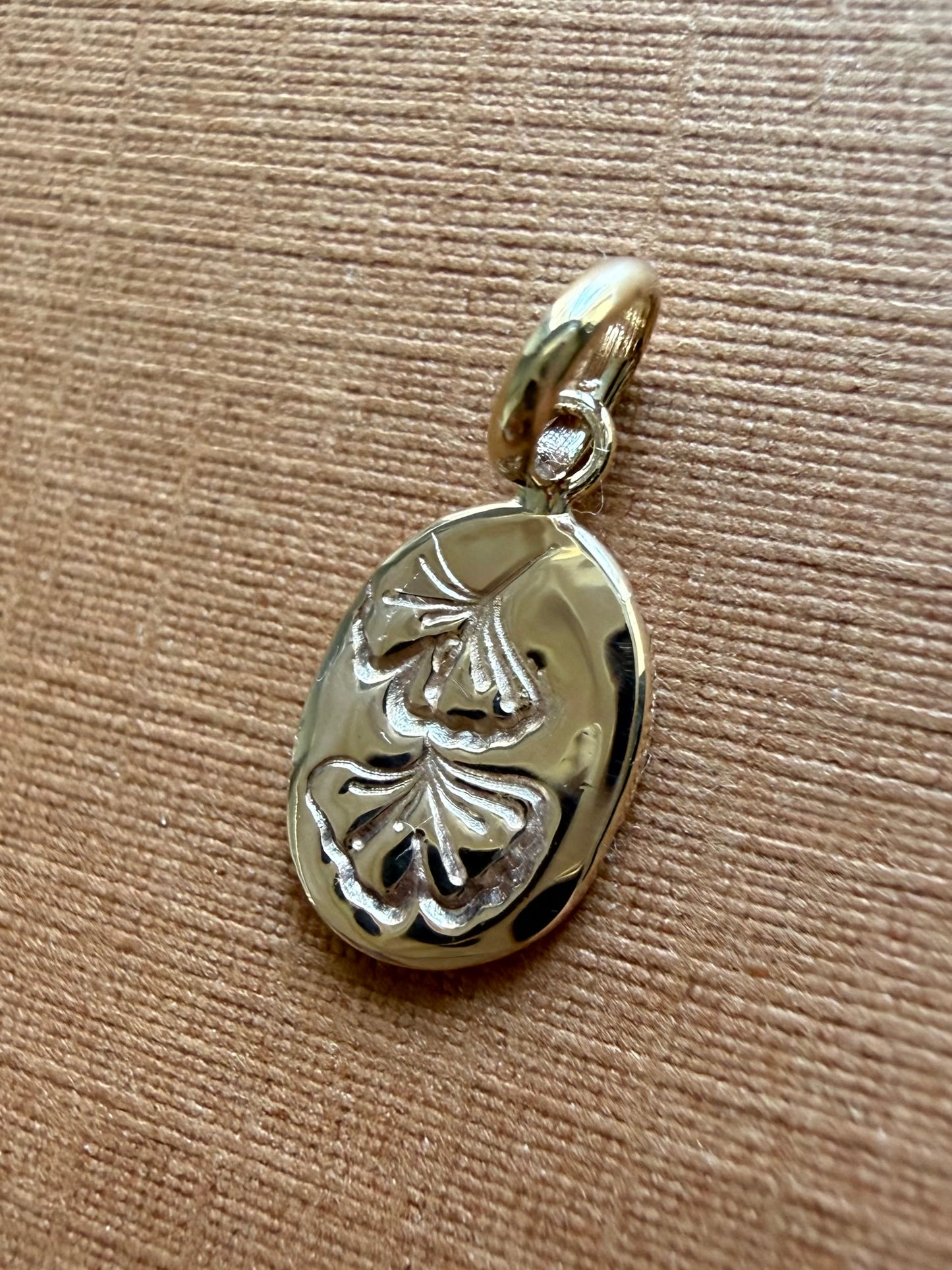 10k Solid Yellow Gold Nugget “Ginkgo” Mini Pendant, Tiny Charm
