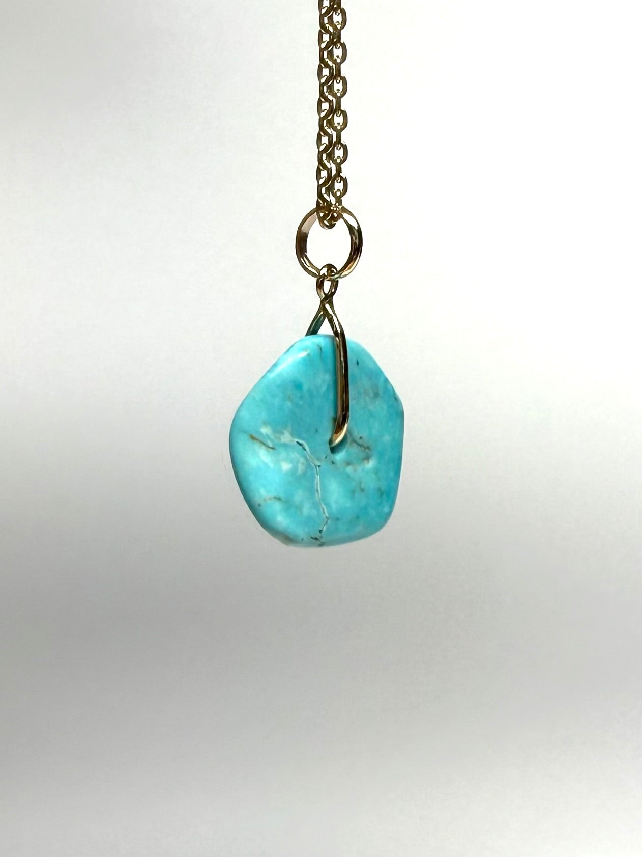 14K Solid Yellow Gold, Blue Turquoise “Donut” Mini Pendant