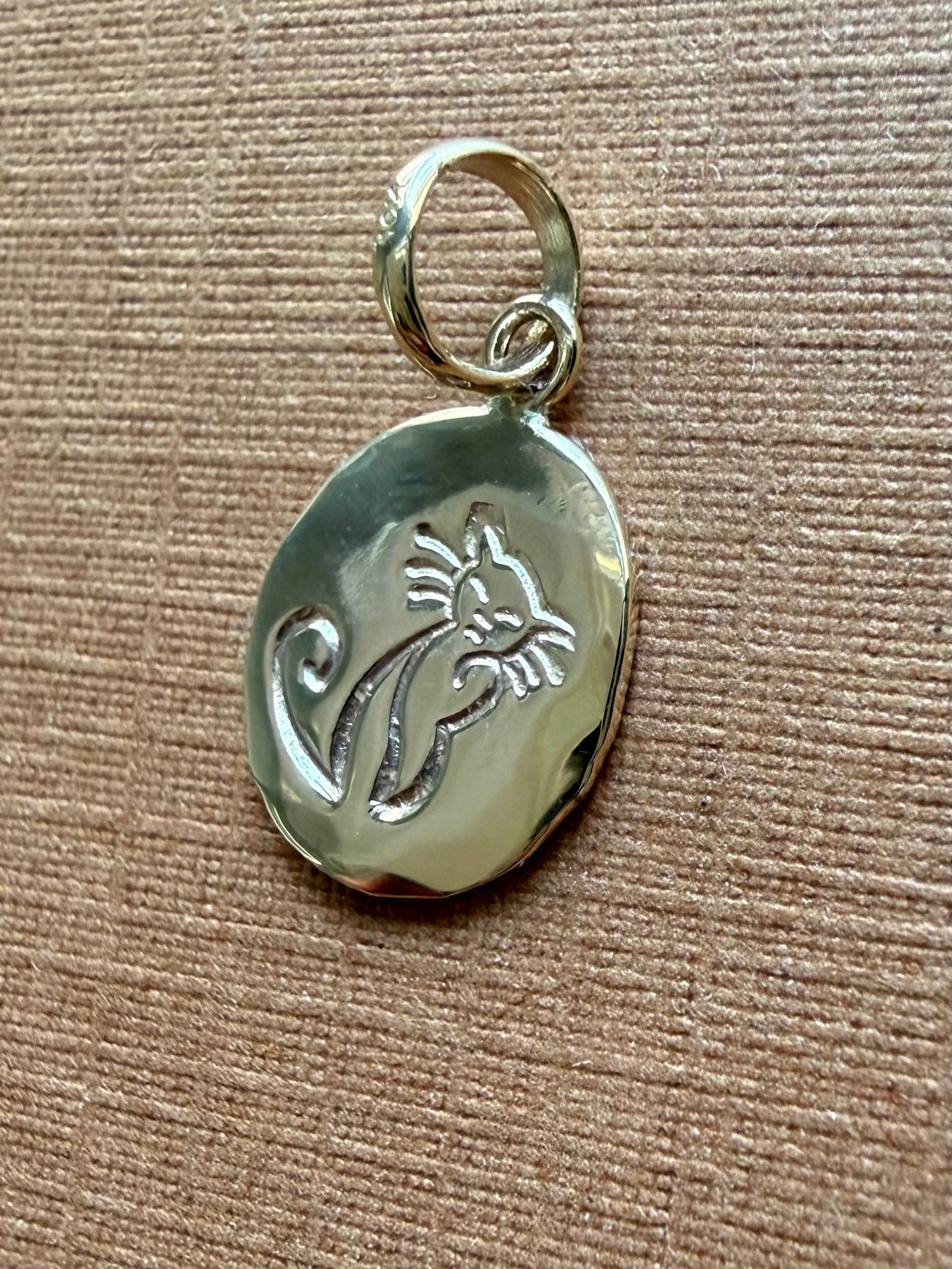 10k Solid Yellow Gold Nugget Mini Pendant “Cat”, Tiny Charm