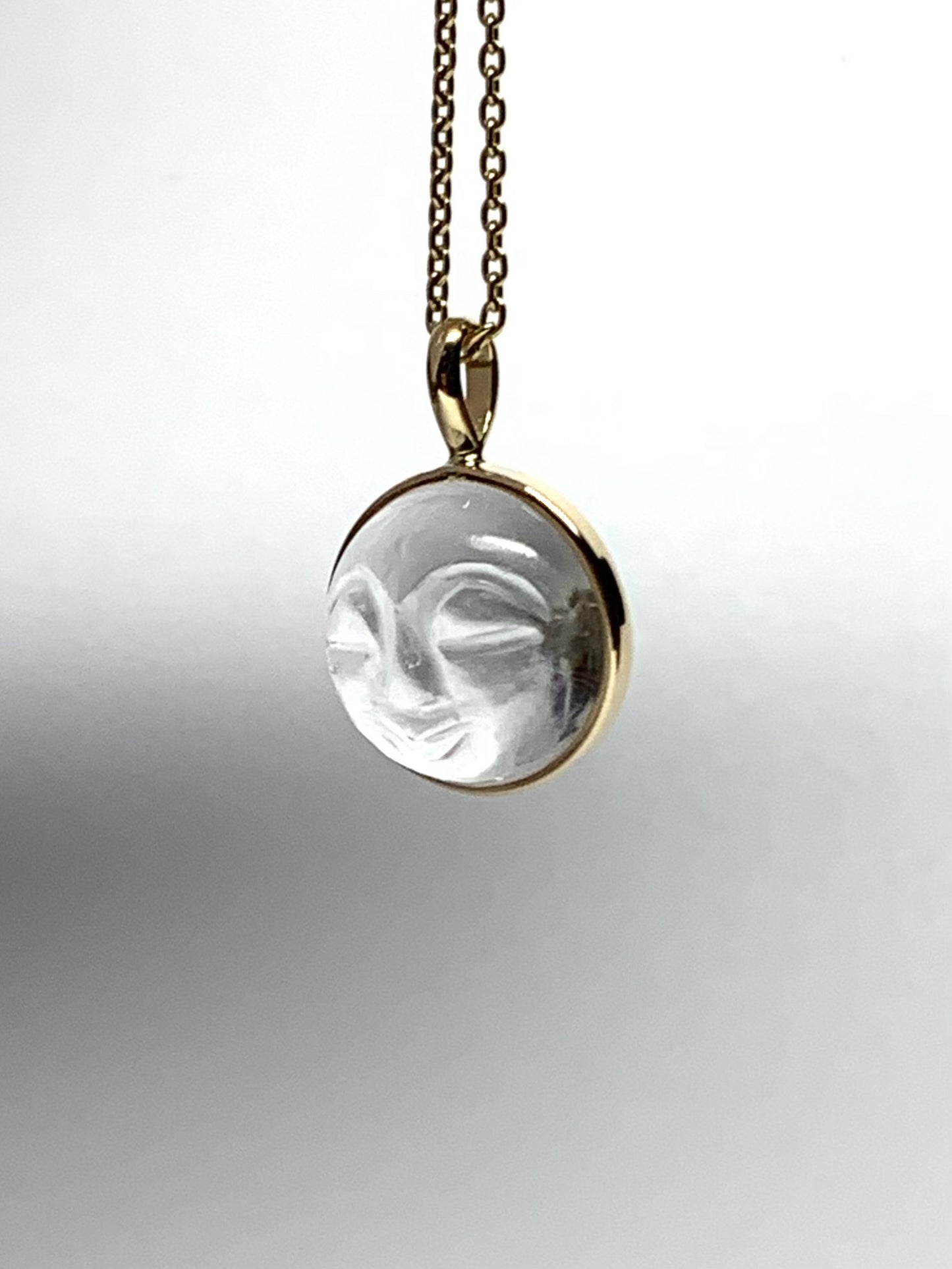 "The Moon" Pendant, 14K Solid Yellow Gold, Clear Quartz, Small Size
