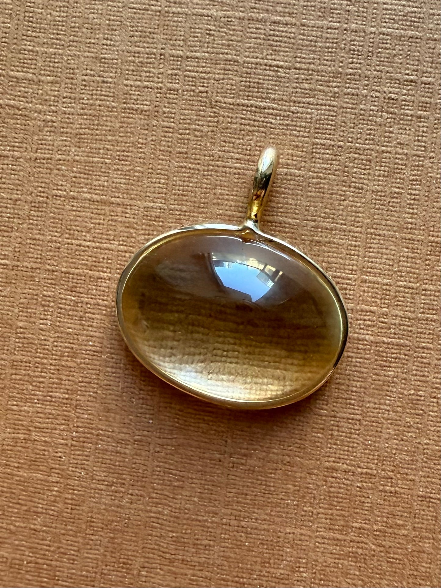 14k Solid Yellow Gold, Pale Yellow Citrine Oval Cabochon Pendant, Small Size