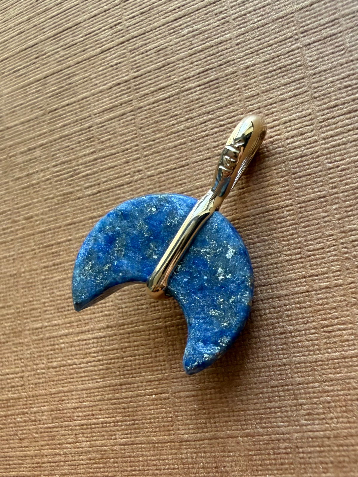 14k Solid Yellow Gold, Blue Lapis Lazuli “Crescent Moon” Pendant, Mini Size