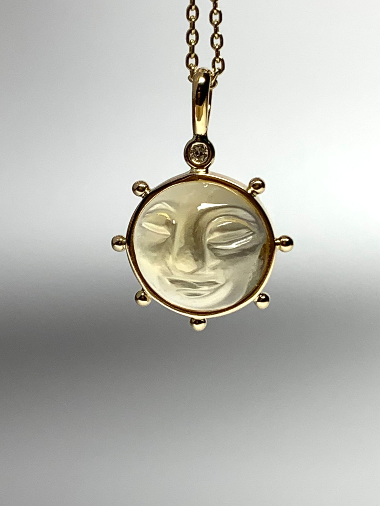 14k Solid Yellow Gold, White Diamond, Yellow Citrine “Sun” Pendant, Small Size