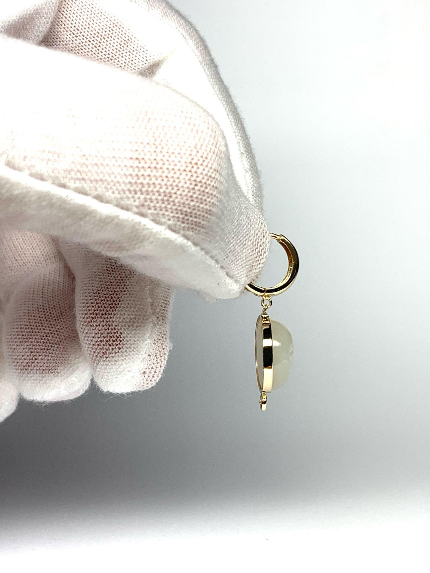 14k Solid Yellow Gold, Diamonds, White Moonstone “Moon and Star” Mini Earrings
