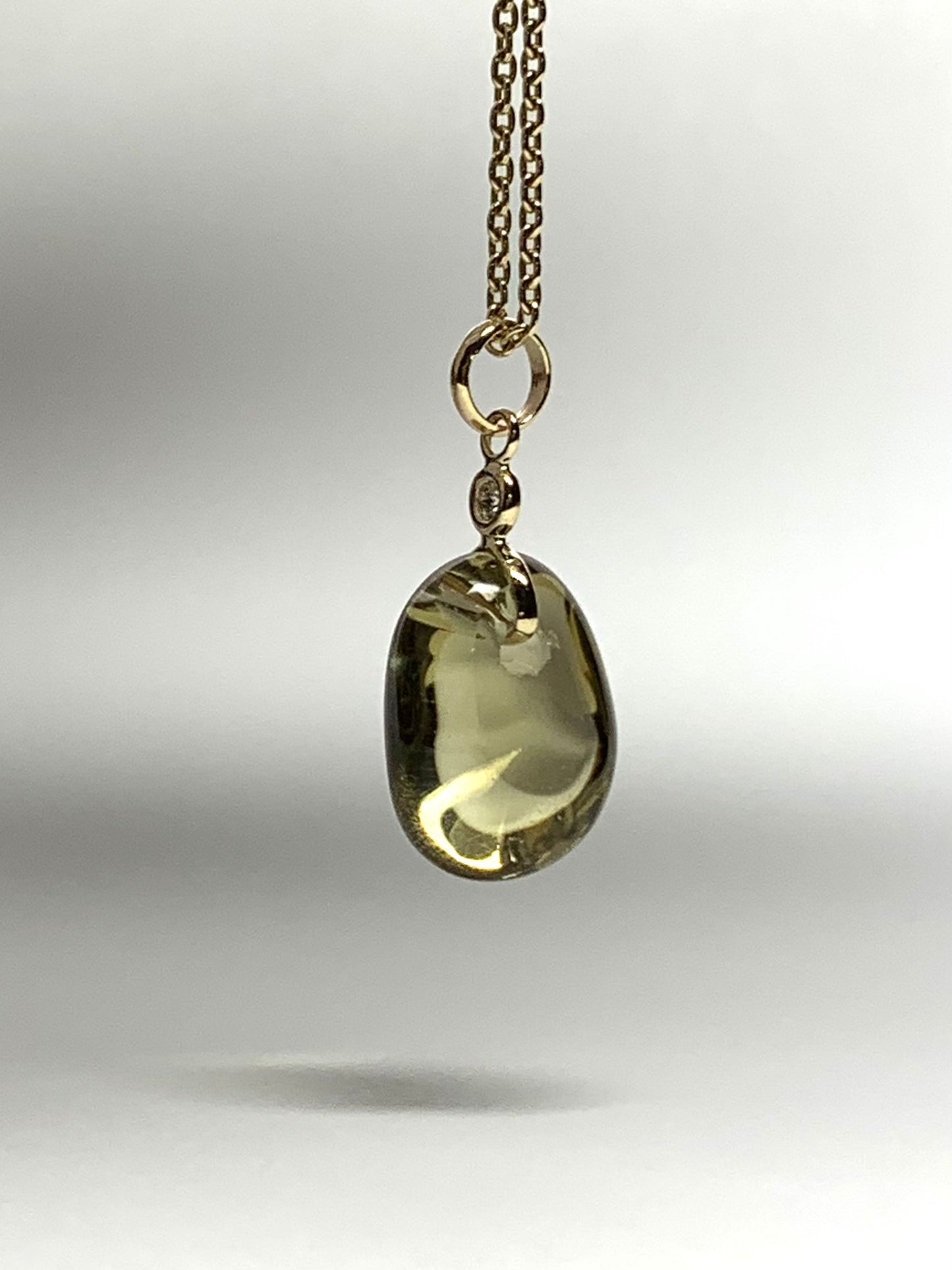 14k Solid Yellow Gold, Diamond, Lemon Quartz Tumbled Nugget Bead Pendant, Mini Size