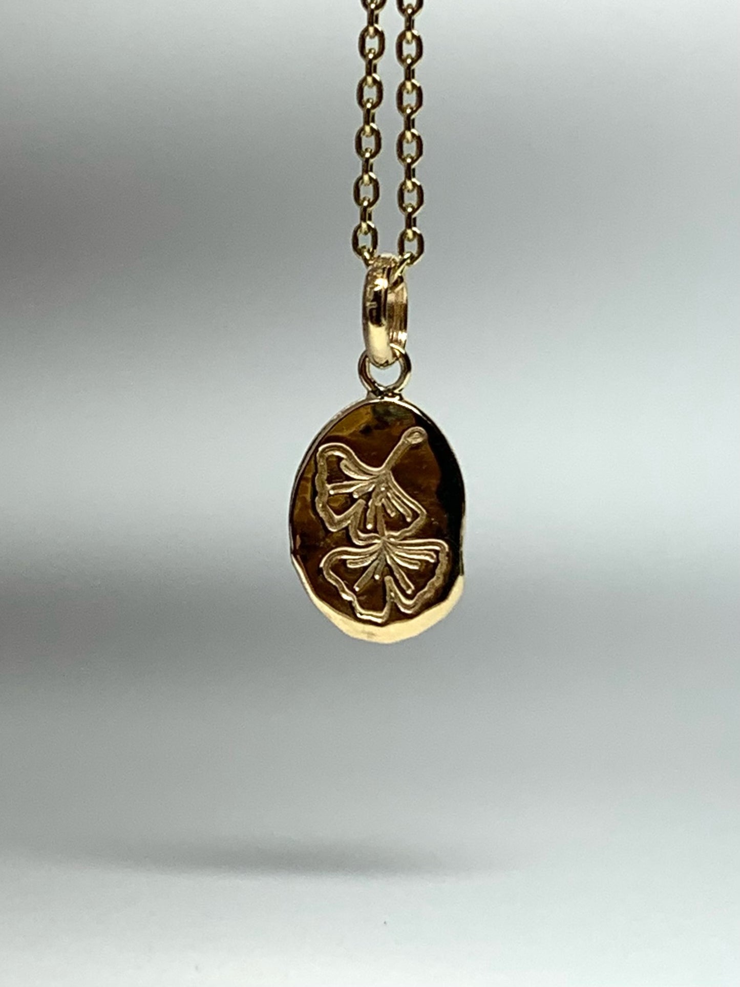 14K Solid Yellow Gold Nugget “Ginkgo” Mini Pendant, Tiny Charm