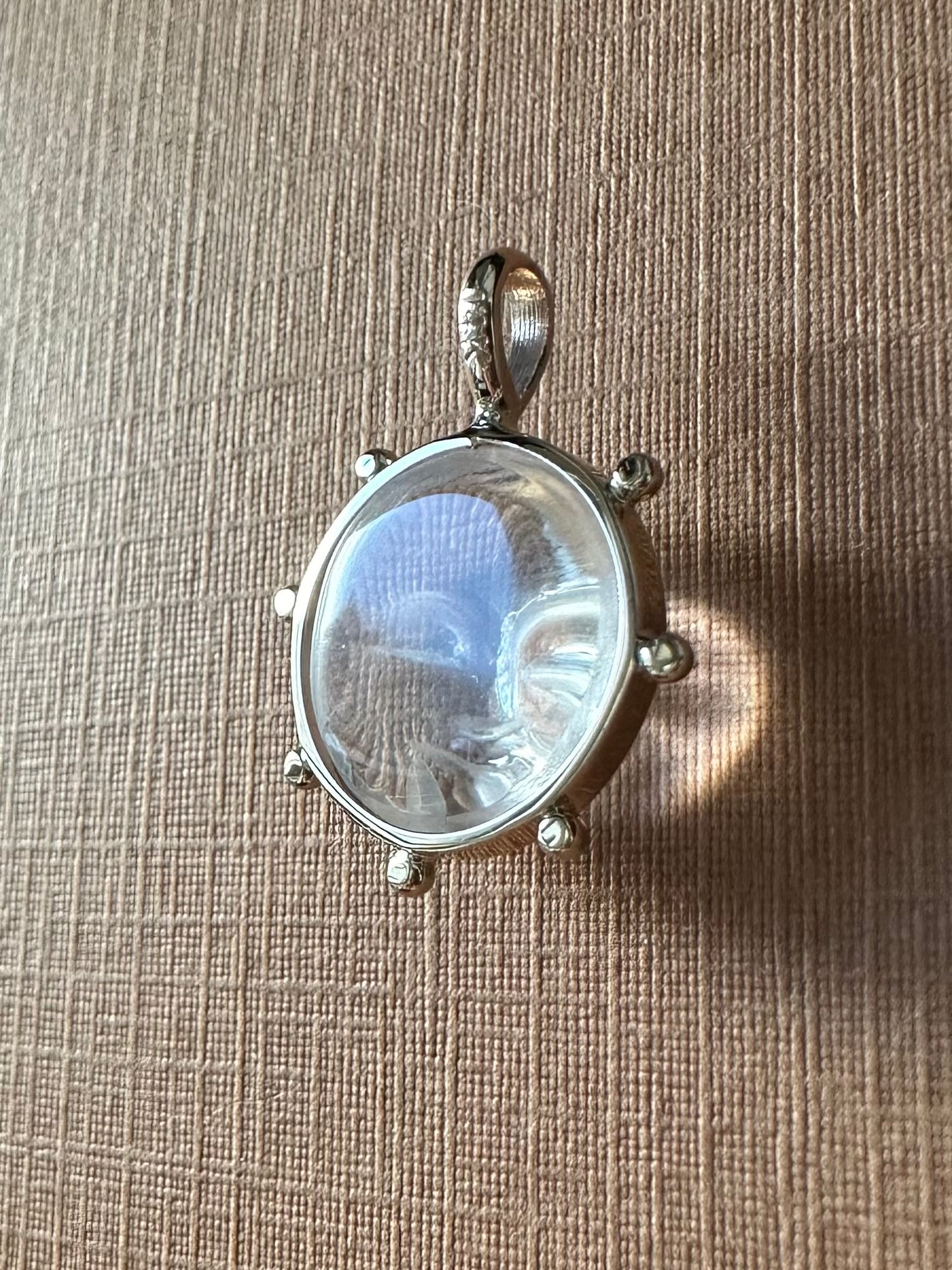 14K Solid Yellow Gold, Natural Clear Quartz “Sun” Pendant, Small Size