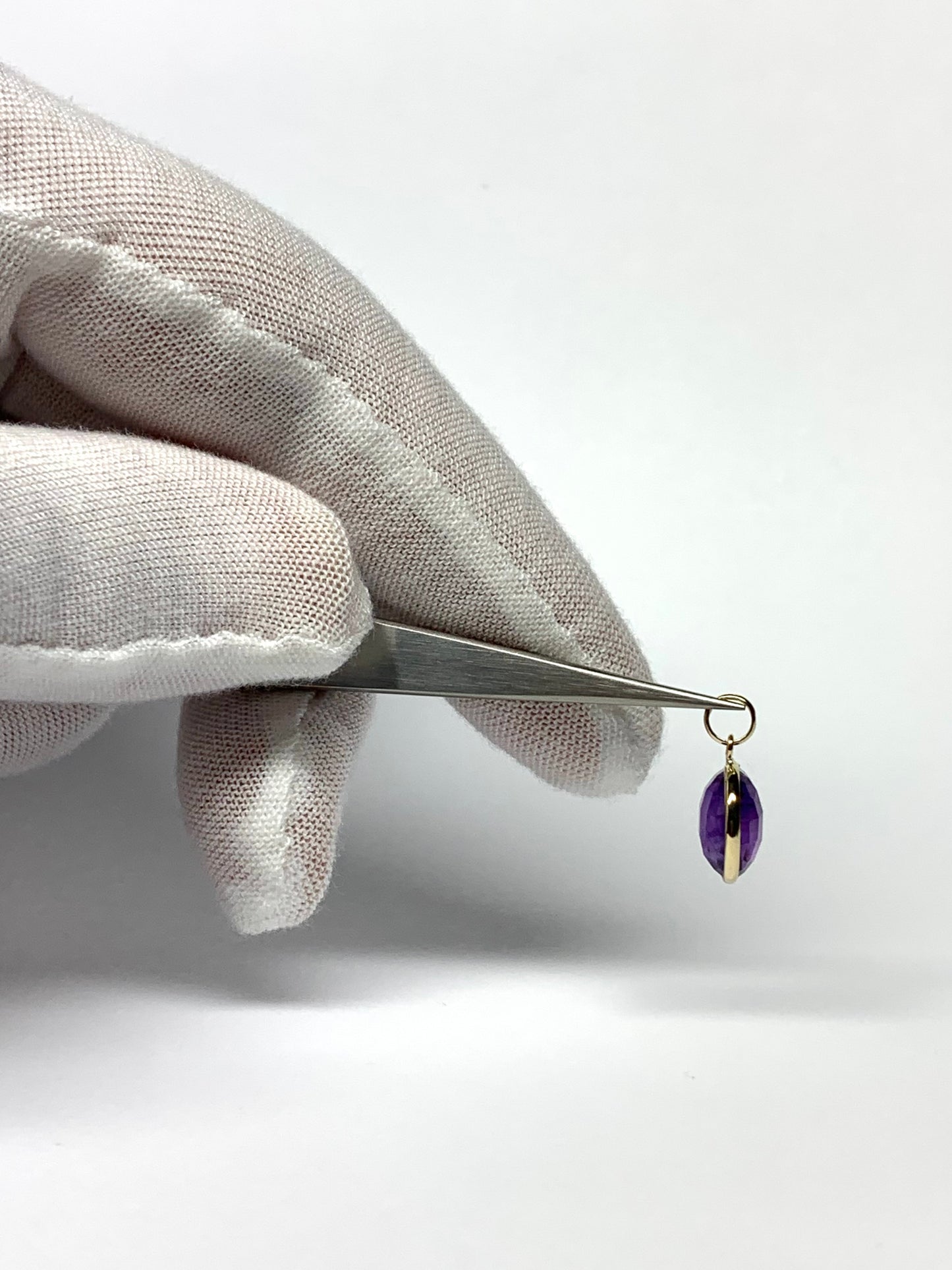 Clearance! Mini 10k Solid Yellow Gold, Round Purple Amethyst Pendant, Charm