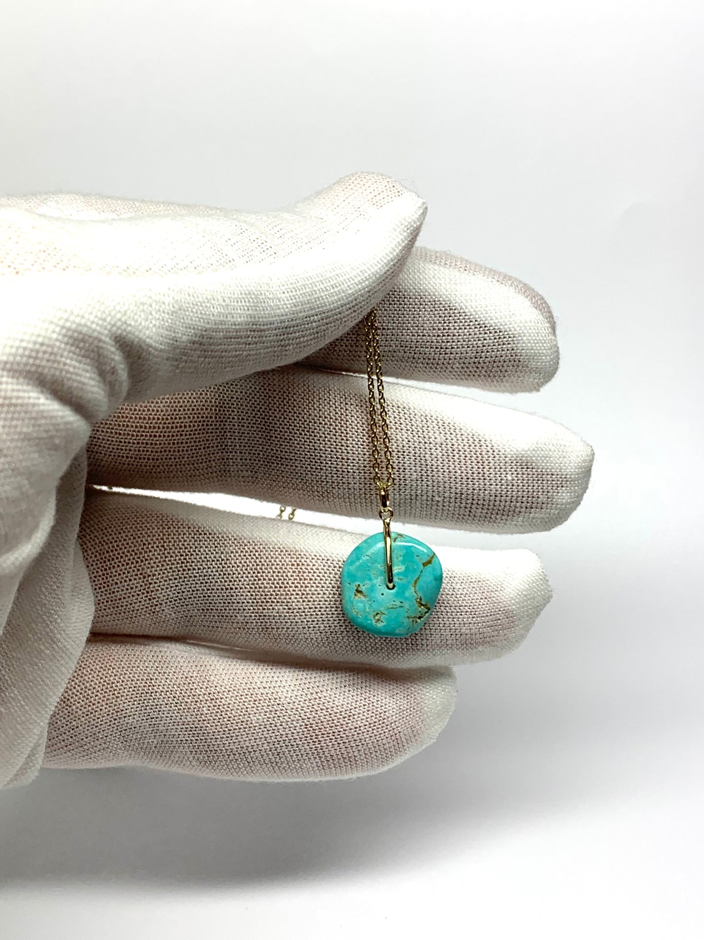 14K Solid Yellow Gold, Blue Turquoise “Donut” Mini Pendant