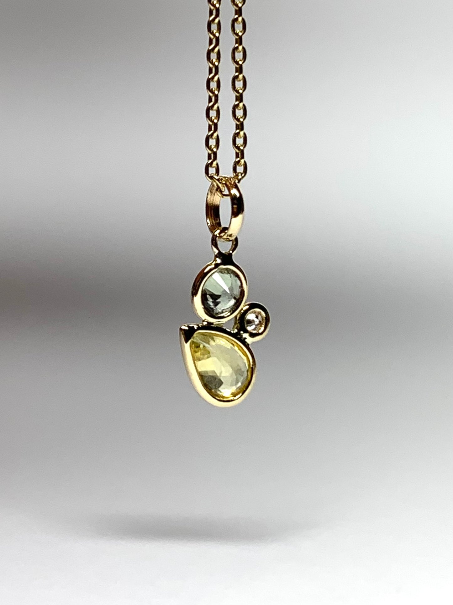 14K Solid Yellow Gold, Diamond, Multi Color Sapphires Cluster Pendant, Tiny Size