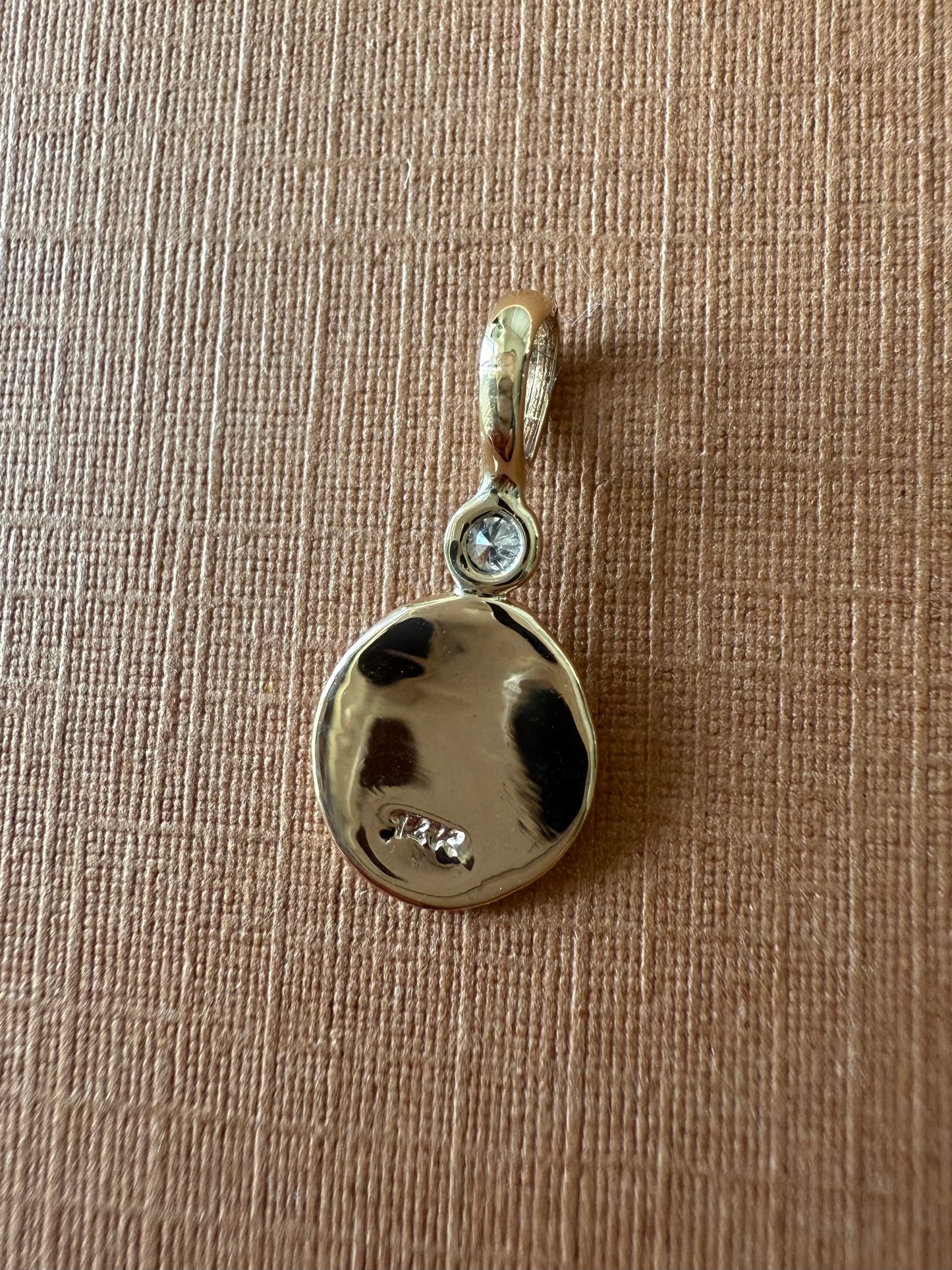 14K Solid Yellow Gold Nugget “Flowers” Mini Pendant, White Diamond, Tiny Charm