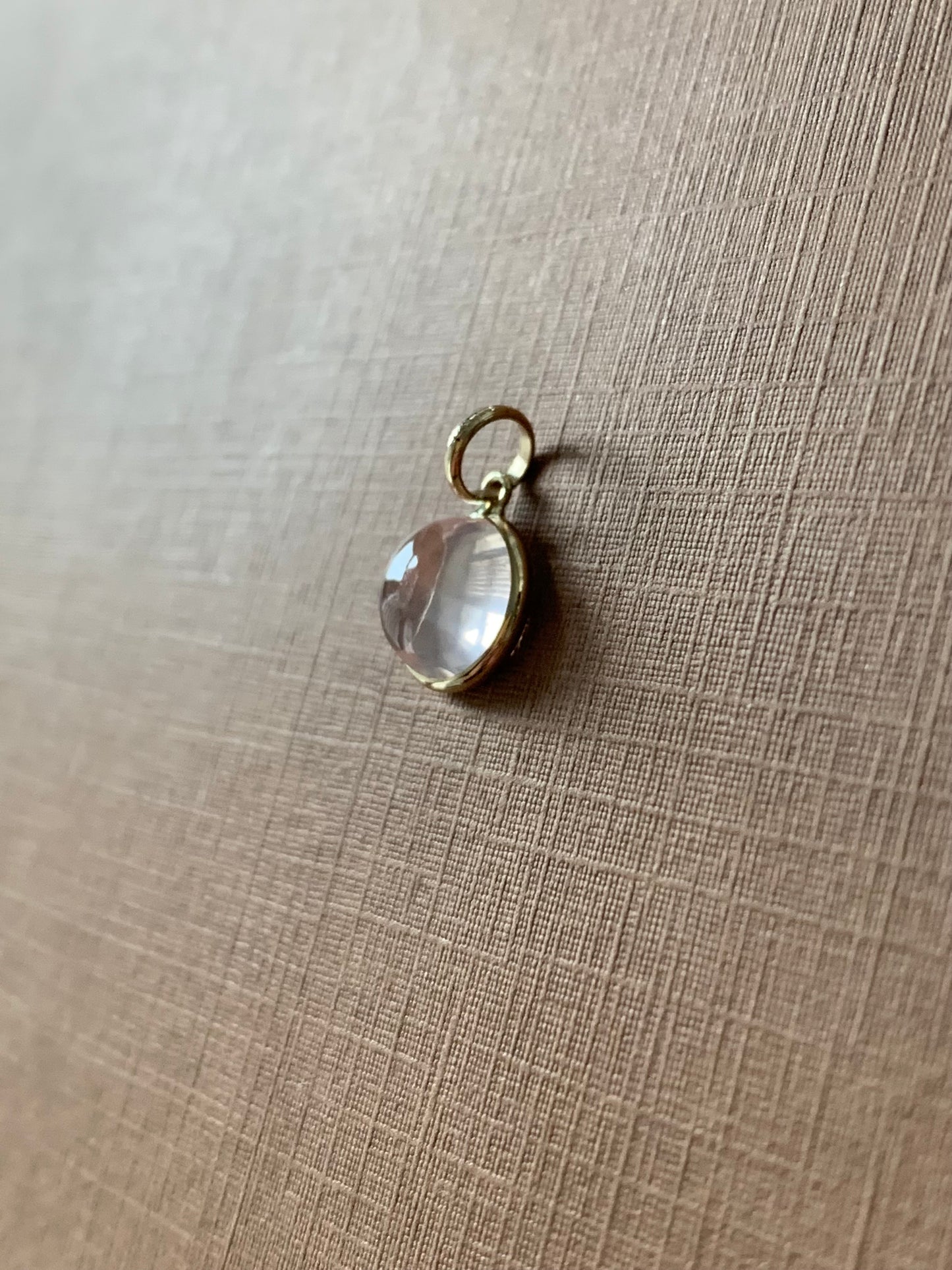 14k Solid Yellow Gold, Pink Quartz Round Cabochon Mini Pendant