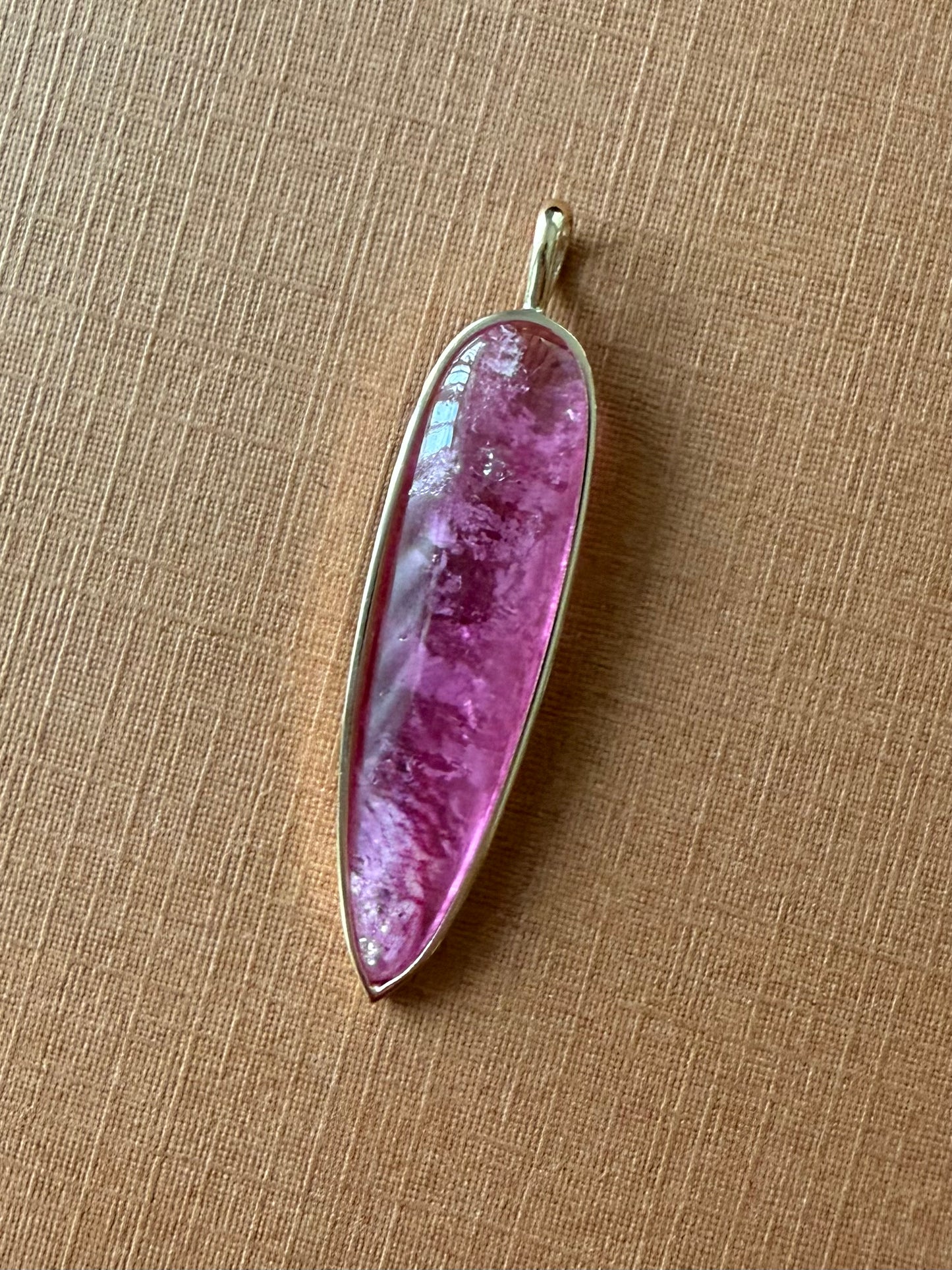 14k Solid Yellow Gold, Natural Pink Tourmaline “Arrowhead” Pendant