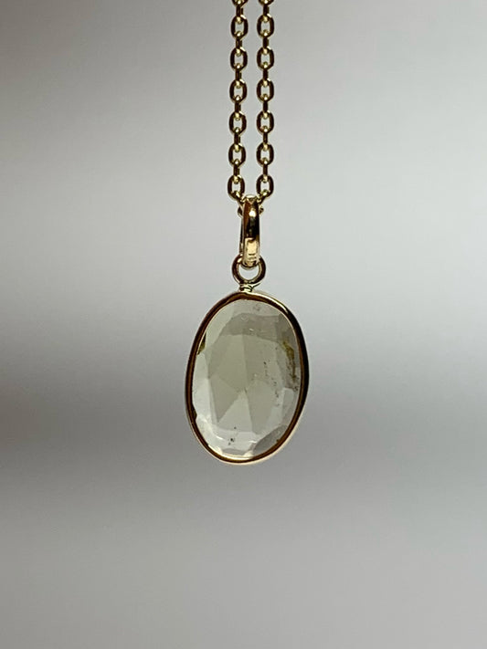 14k Solid Yellow Gold, Natural Light Khaki Green Tourmaline Mini Pendant