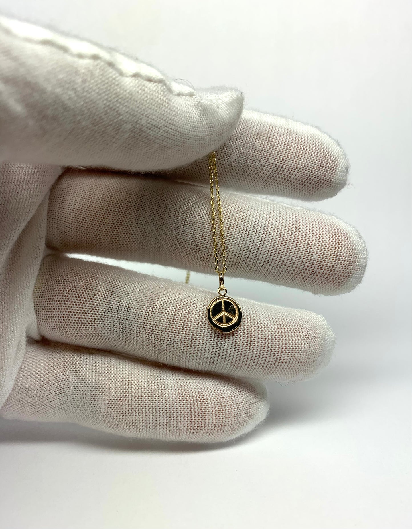 10k Solid Yellow Gold Nugget “Peace” Mini Pendant, Tiny Charm