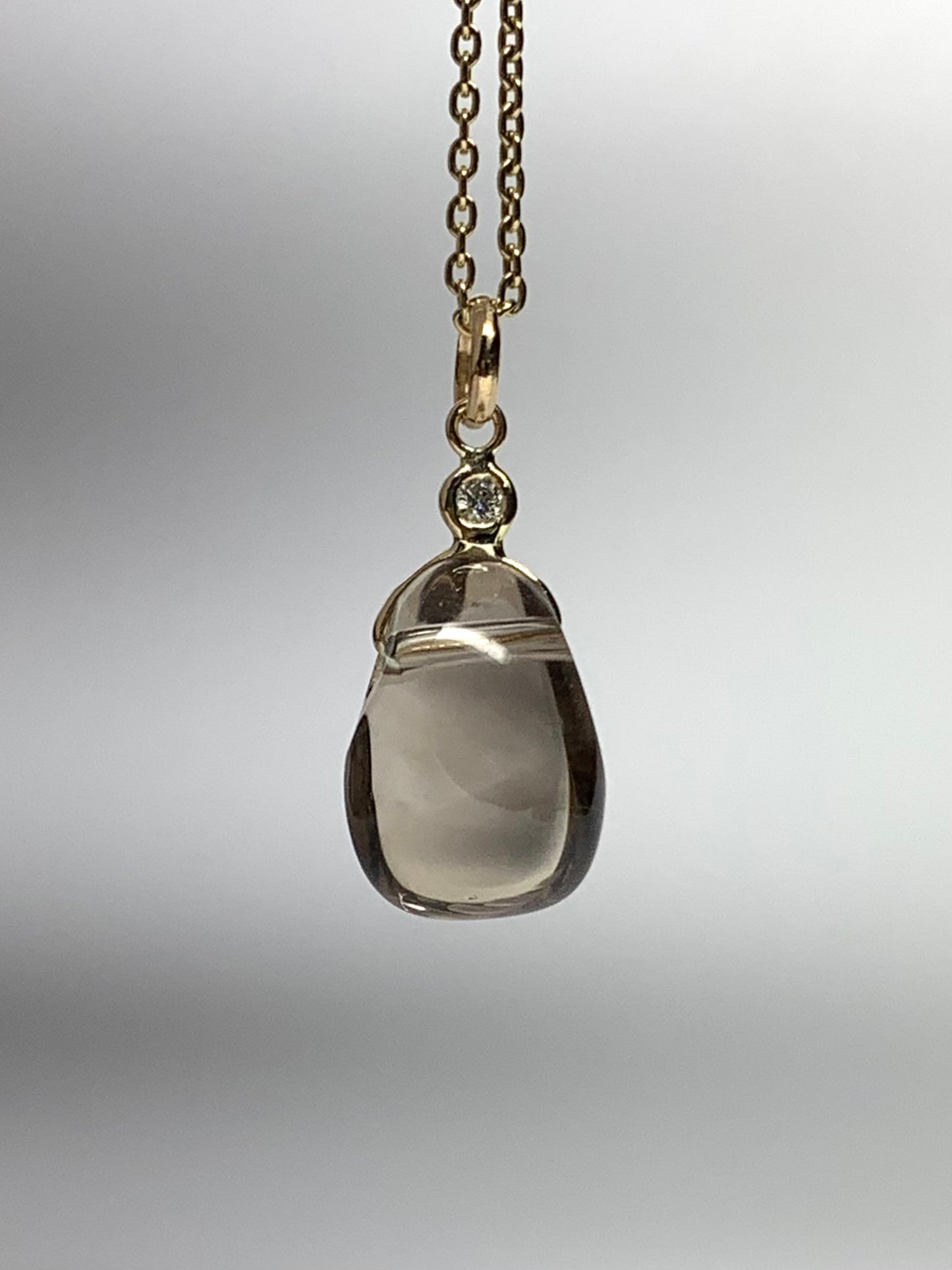 14k Solid Yellow Gold, Diamond, Smoky Quartz Tumbled Nugget Bead Pendant, Mini Size