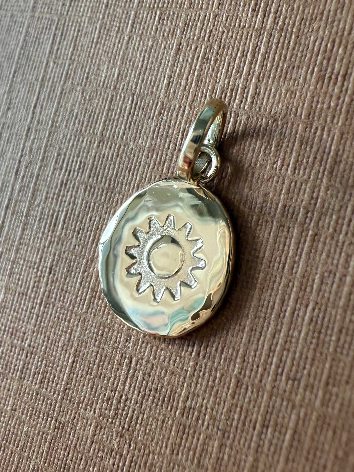 14K Solid Yellow Gold Nugget “Sun” Mini Pendant, Charm