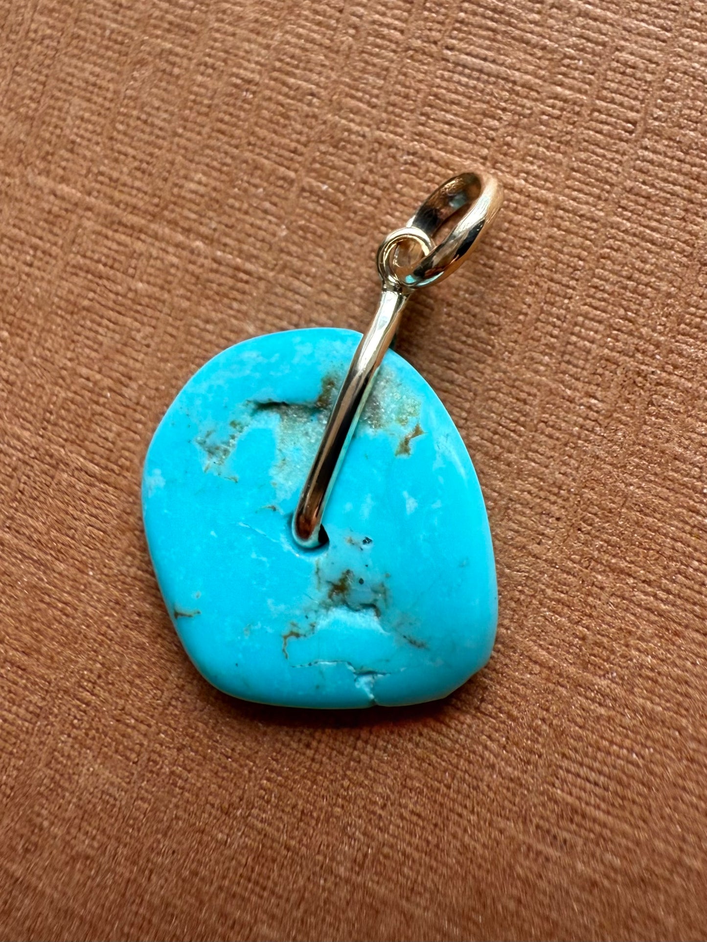 14K Solid Yellow Gold, Blue Turquoise “Donut” Mini Pendant