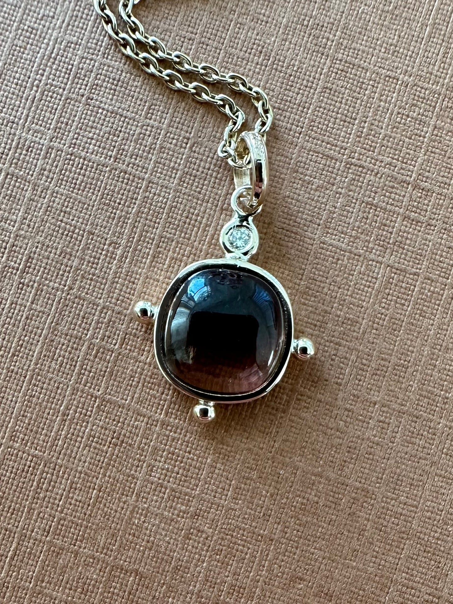 14k Solid Yellow Gold, Natural White Diamond, Natural Pink Tourmaline Mini Pendant