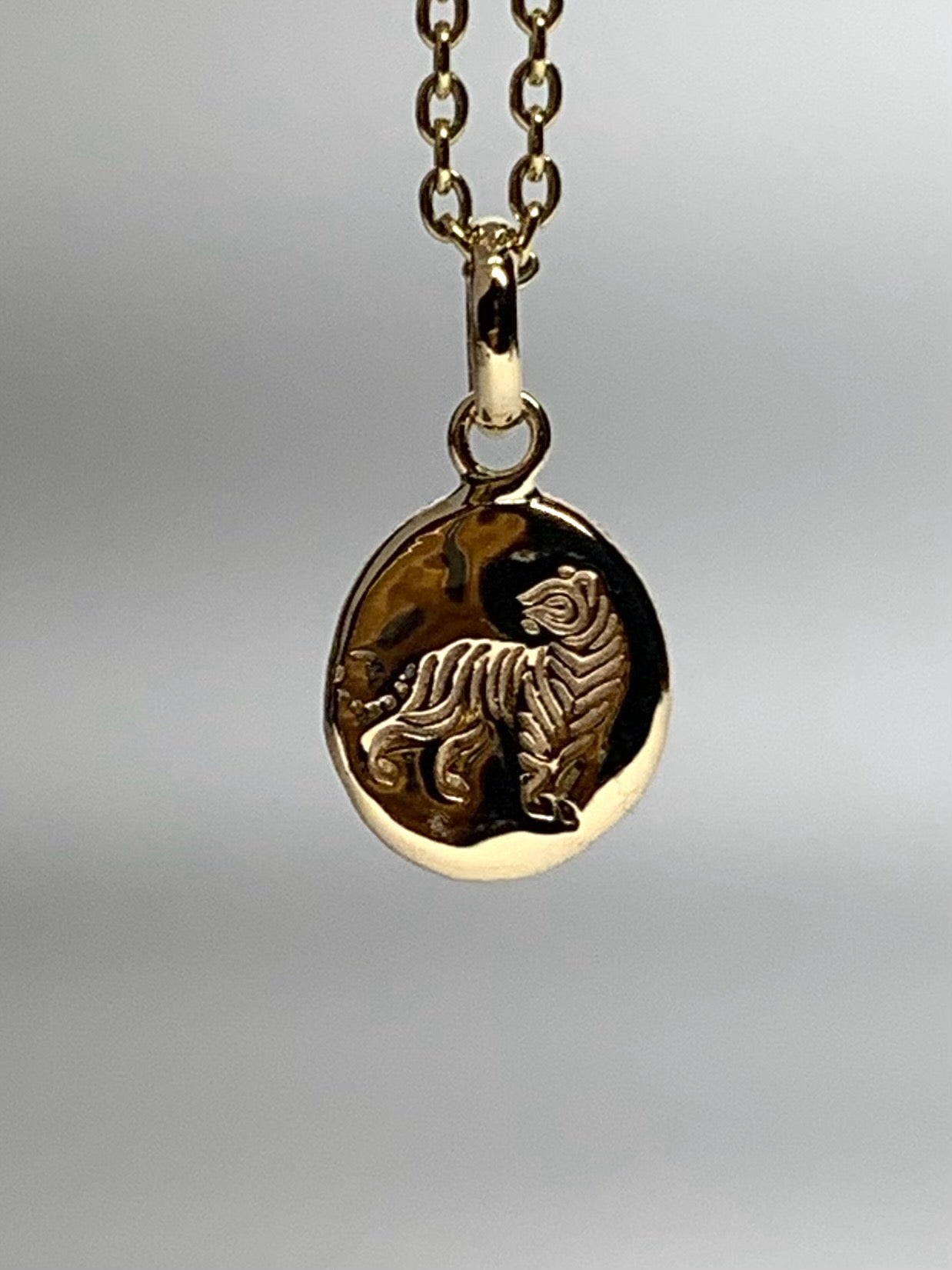 14k Solid Yellow Gold Nugget Mini Pendant “Tiger”, Tiny Charm