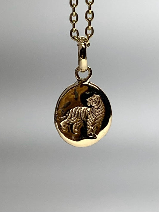 14k Solid Yellow Gold Nugget Mini Pendant “Tiger”, Tiny Charm