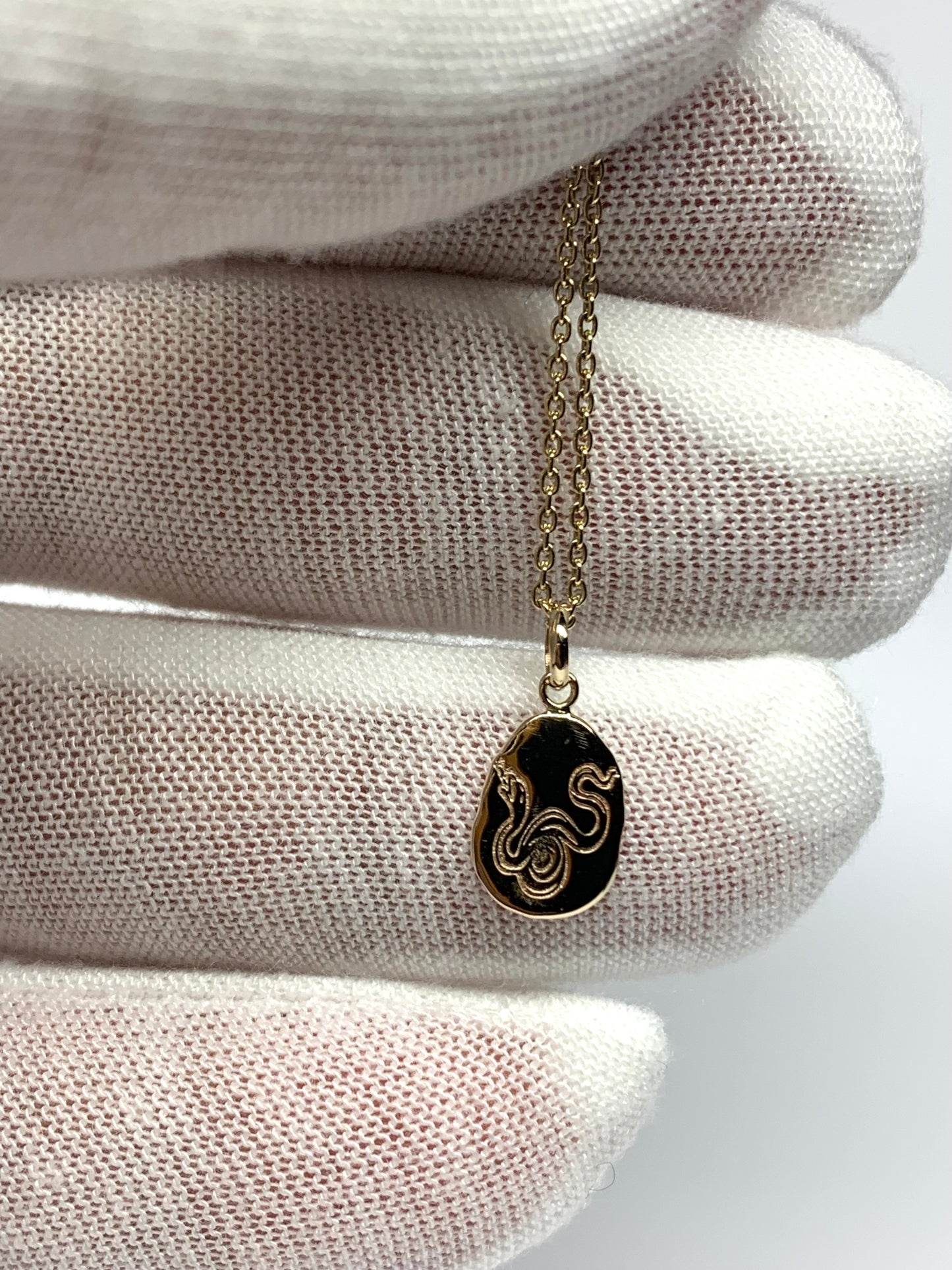 14k Solid Yellow Gold Nugget Mini Pendant “Snake”, Tiny Charm