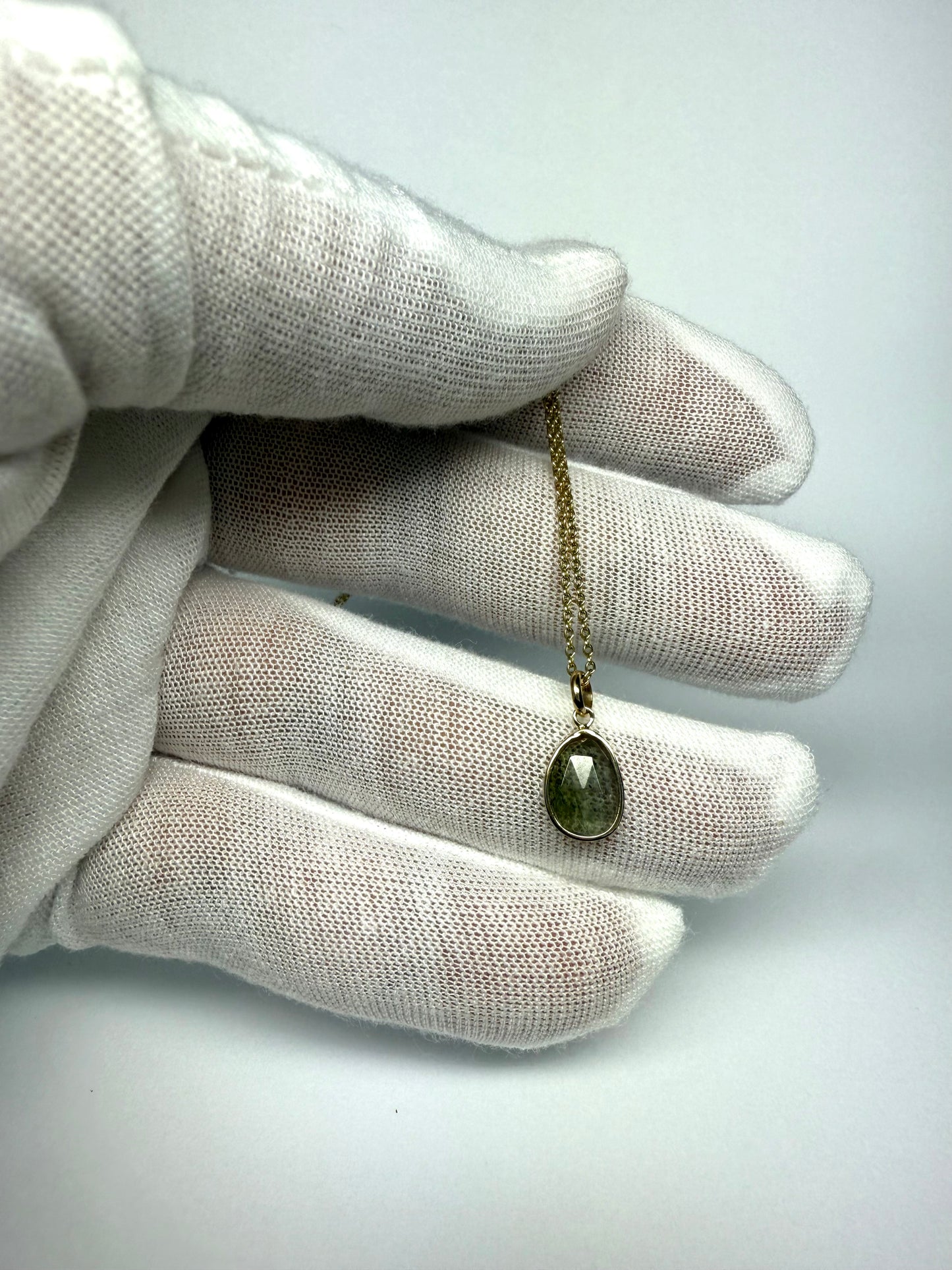 14k Solid Yellow Gold, Natural Dark Green Tourmaline Mini Pendant