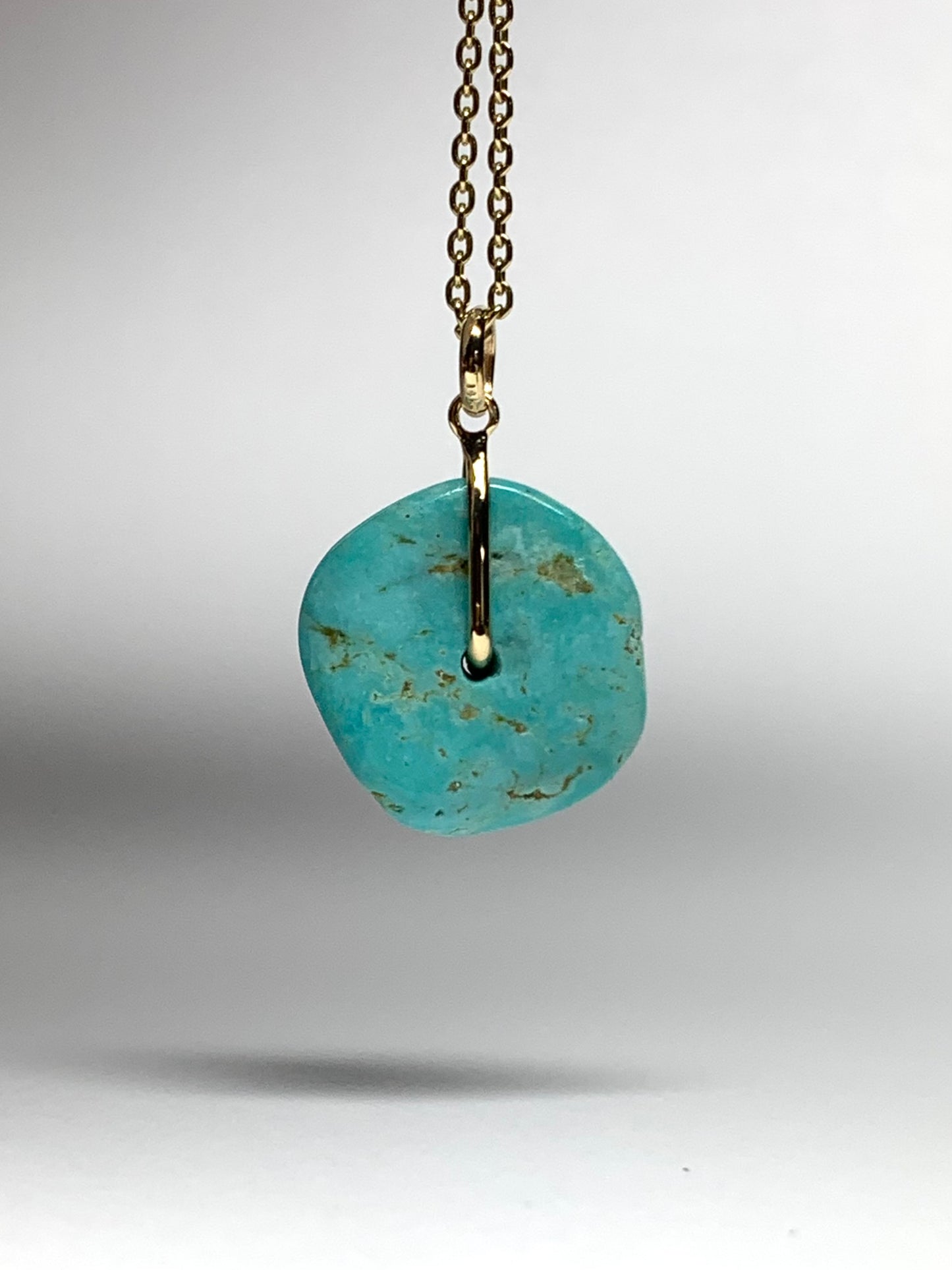 14K Solid Yellow Gold, Blue Turquoise “Donut” Mini Pendant