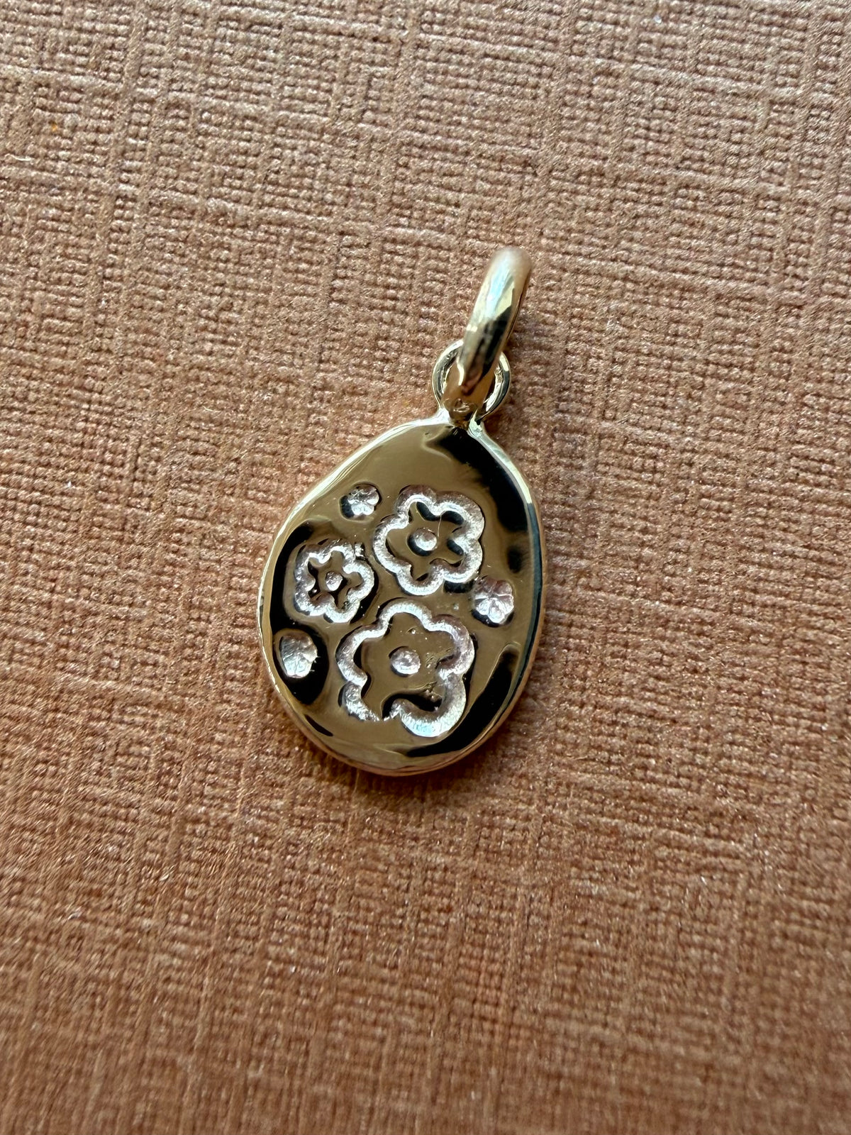 10k Solid Yellow Gold Nugget “Flowers” Mini Pendant, Tiny Charm