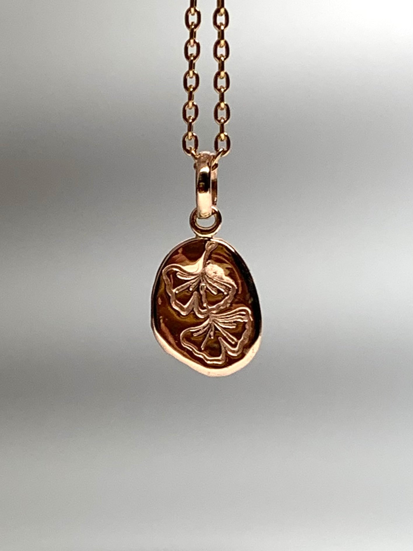 14K Solid Rose Gold Nugget “Ginkgo” Mini Pendant, Tiny Charm