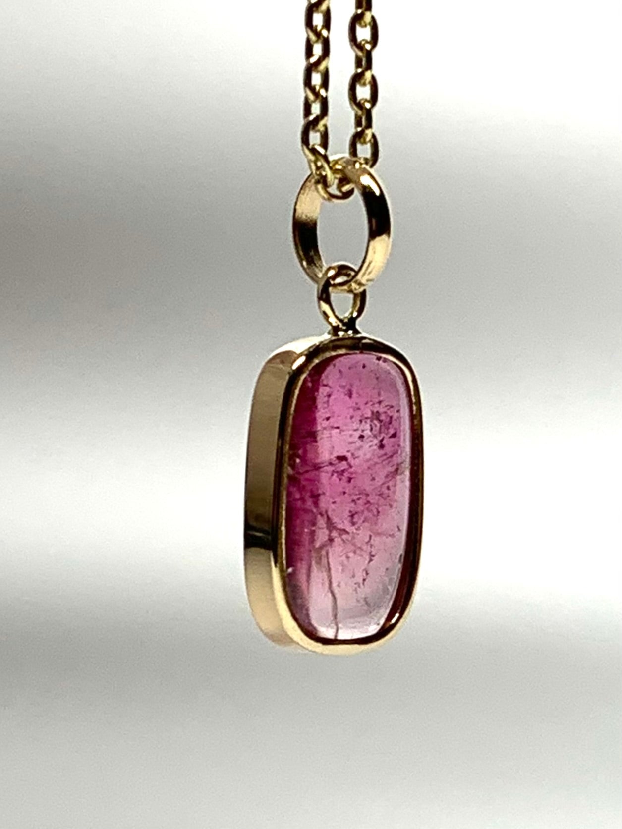 14k Solid Yellow Gold, Natural Pink Tourmaline Mini Pendant