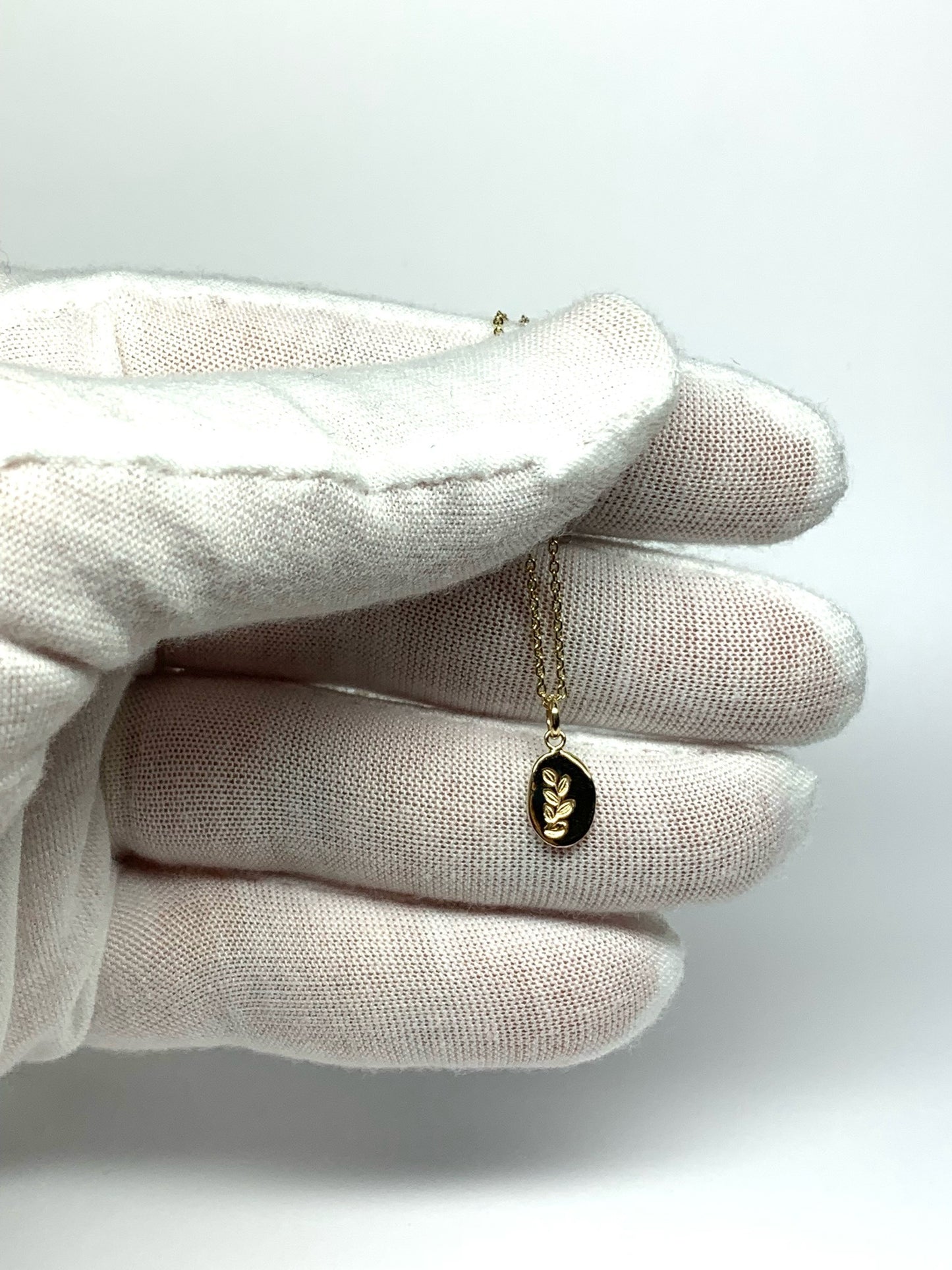 14k Solid Yellow Gold Nugget “Olive Branch”, Mini Pendant, Tiny Charm