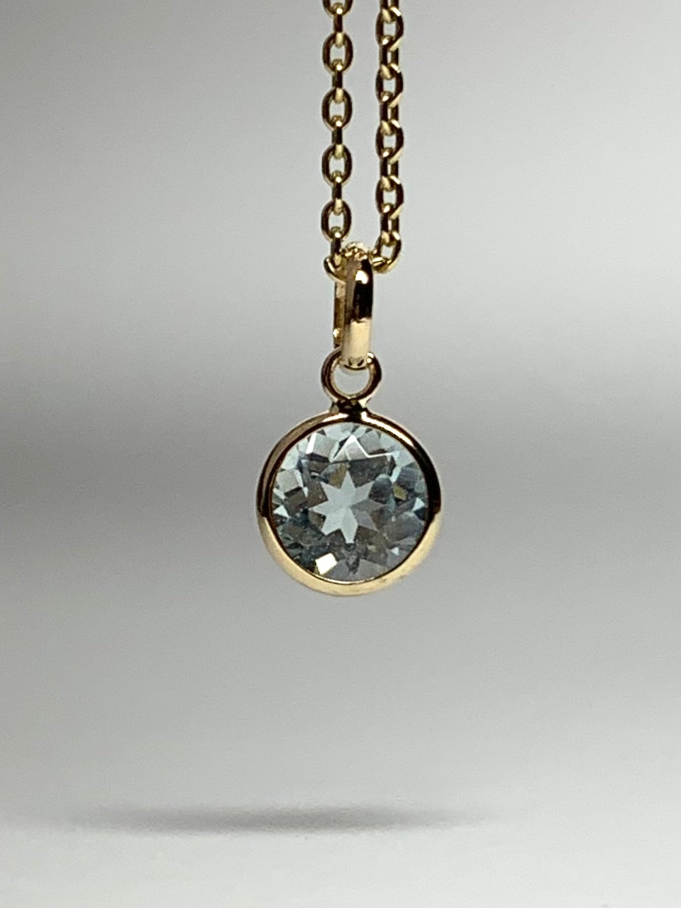 14k Solid Yellow Gold, Blue Topaz Mini Pendant