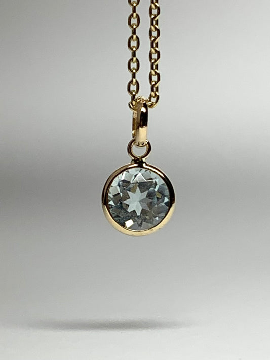 14k Solid Yellow Gold, Blue Topaz Mini Pendant
