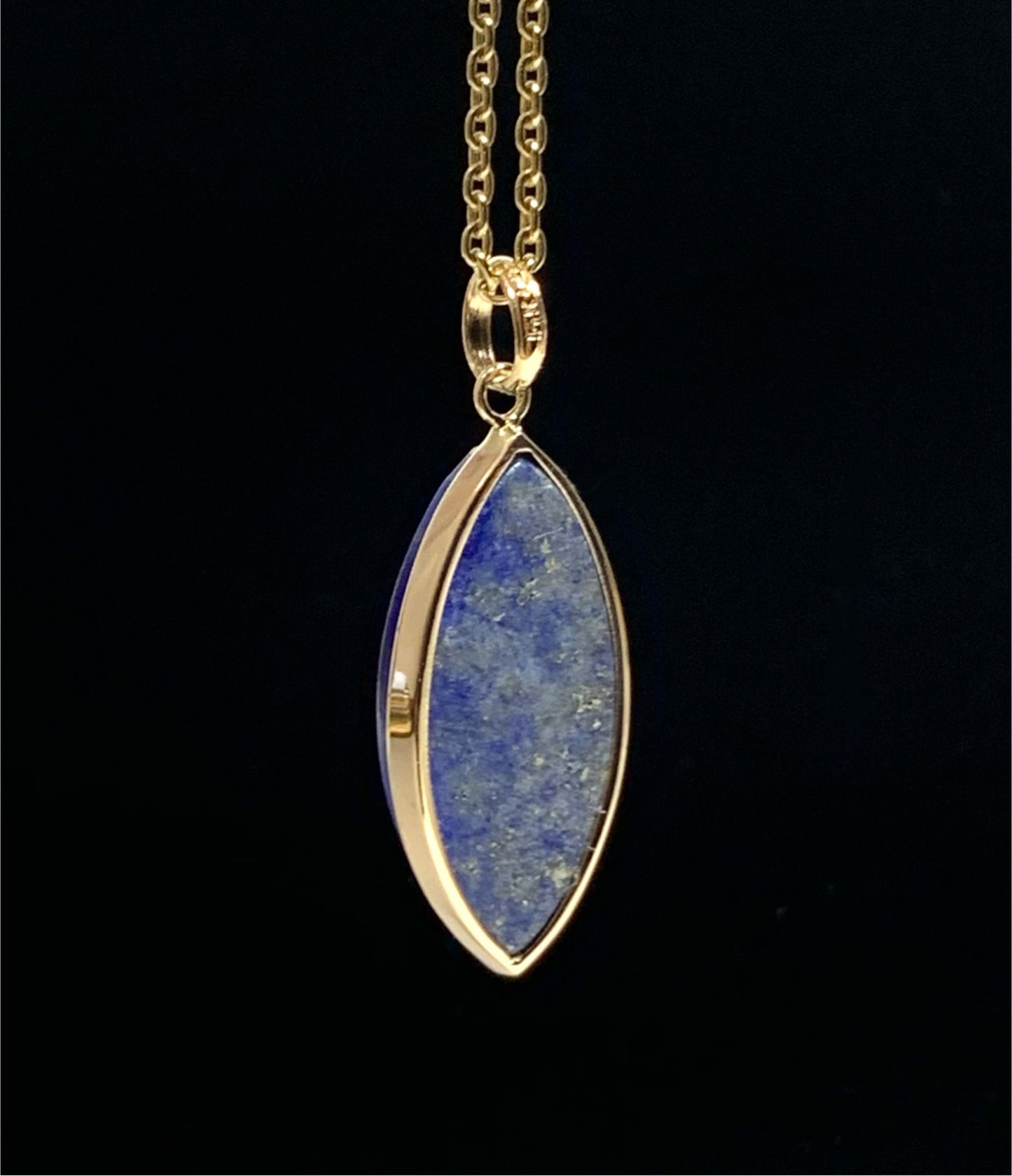 14k Solid Yellow Gold, Natural Blue Lapis Lazuli Marquise Pendant