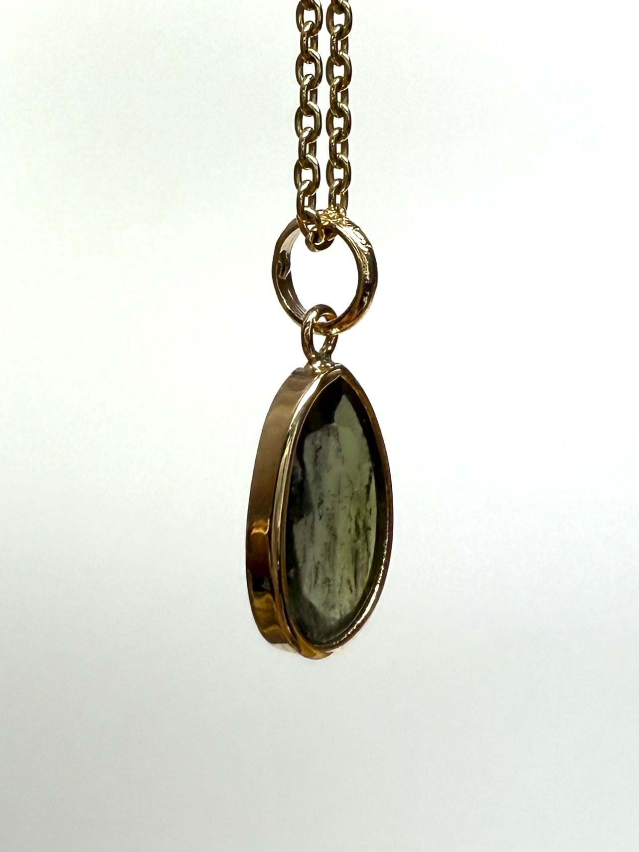 14k Solid Yellow Gold, Natural Dark Green Tourmaline Mini Pendant