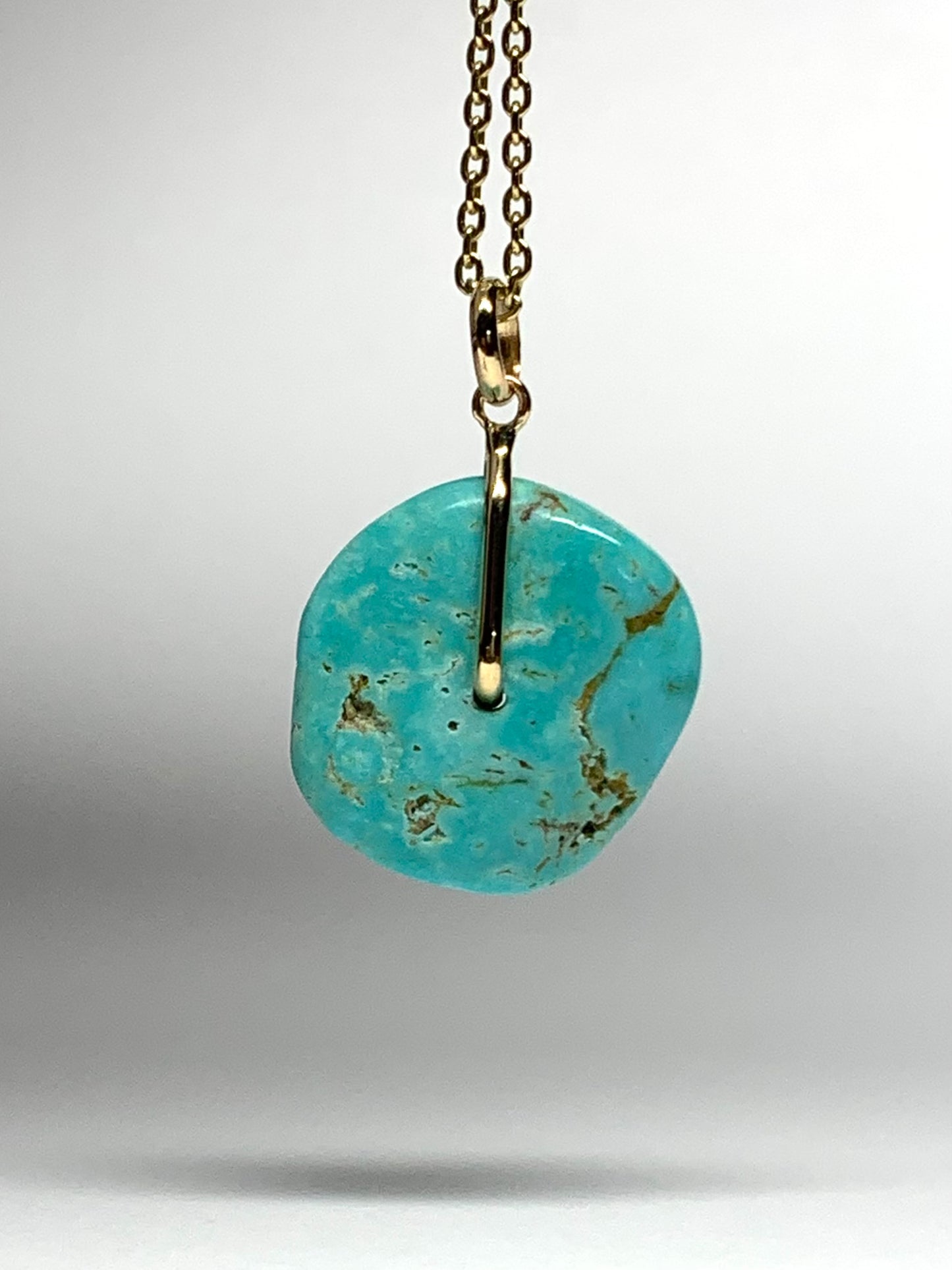 14K Solid Yellow Gold, Blue Turquoise “Donut” Mini Pendant