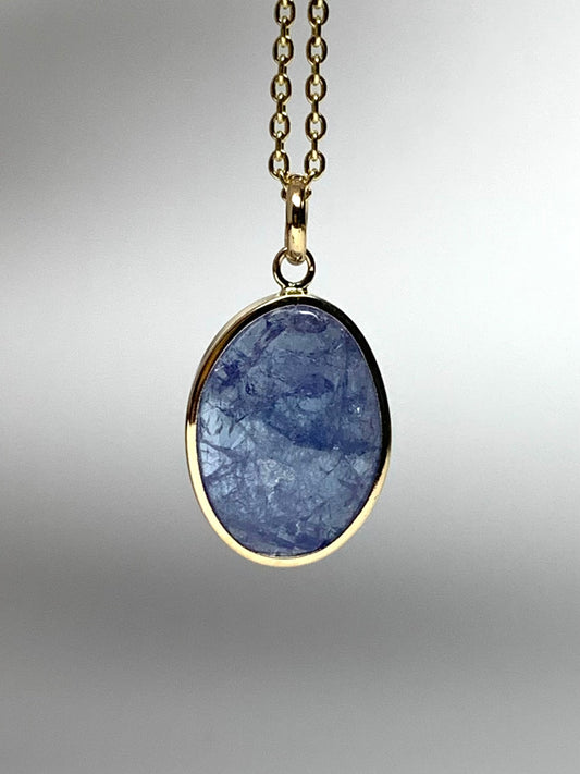 14k Solid Yellow Gold, Blue Tanzanite Pendant, Small Size