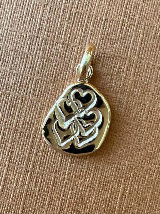 10k Solid Yellow Gold Nugget “Hearts” Mini Pendant, Tiny Charm