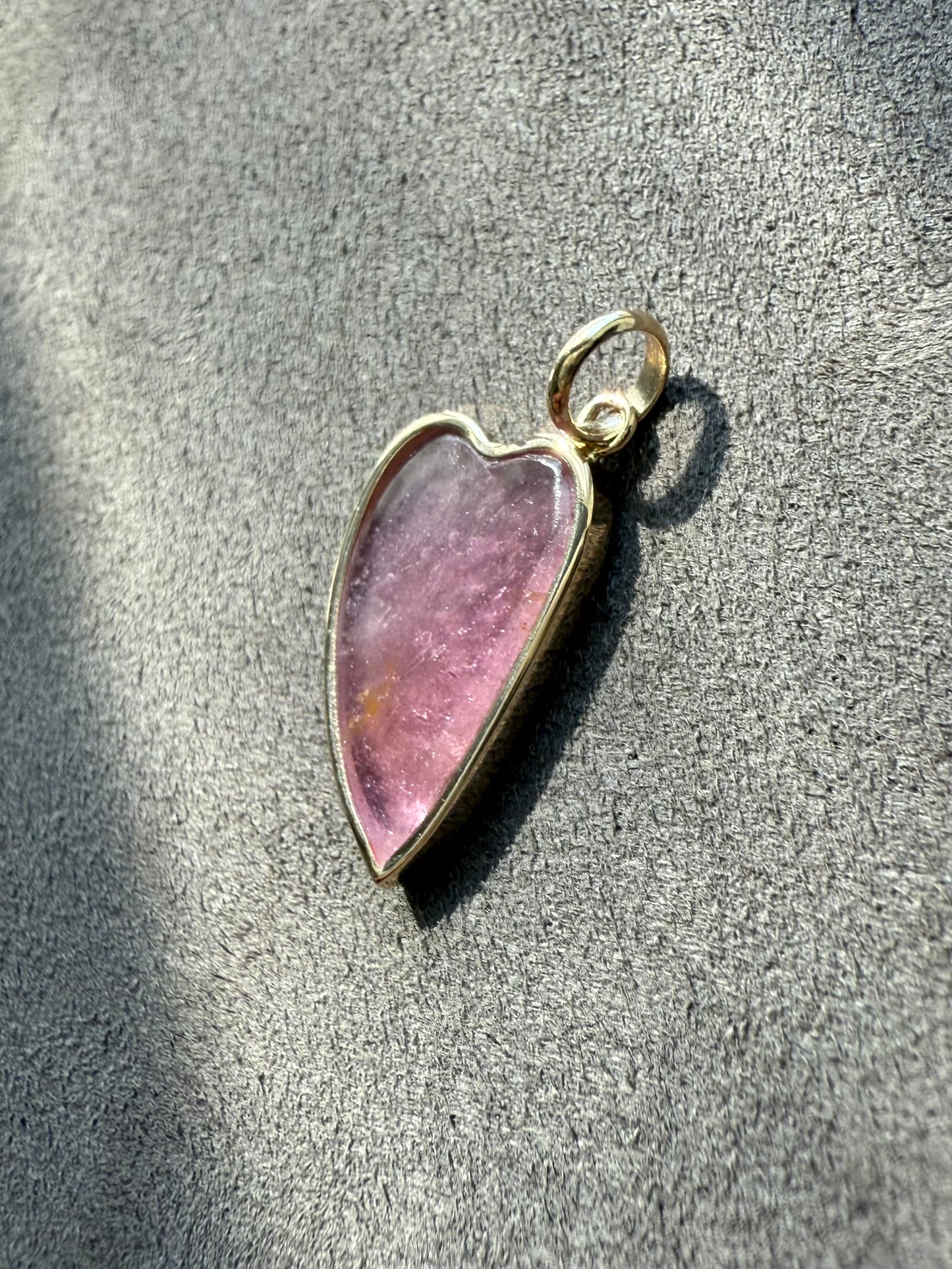 14k Solid Yellow Gold, Pink Tourmaline “Heart” Pendant, Mini Size