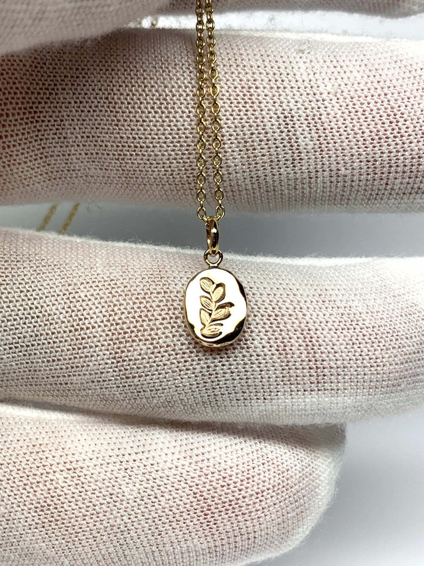 10k Solid Yellow Gold Nugget “Olive Branch” Mini Pendant, Tiny Charm