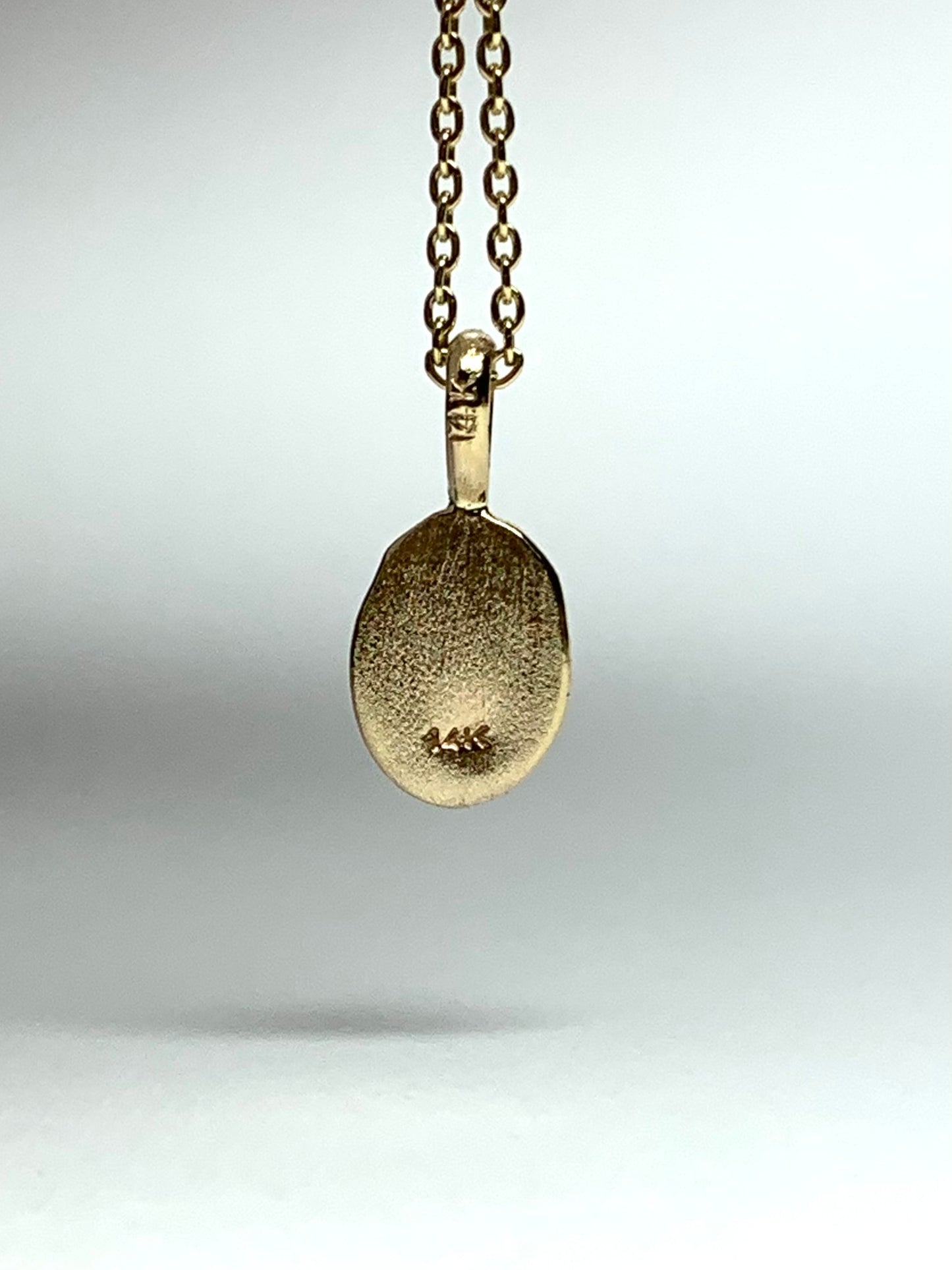 14k Solid Yellow Gold Nugget “Olive Branch”, Mini Pendant, Tiny Charm, Brushed Satin Finish