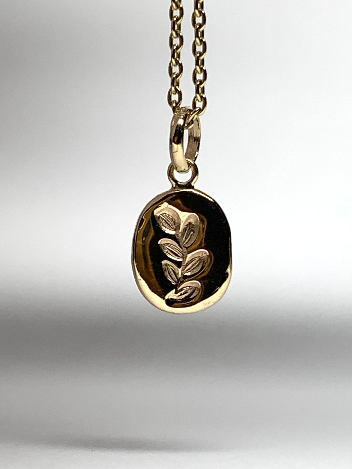 14k Solid Yellow Gold Nugget “Olive Branch”, Mini Pendant, Tiny Charm