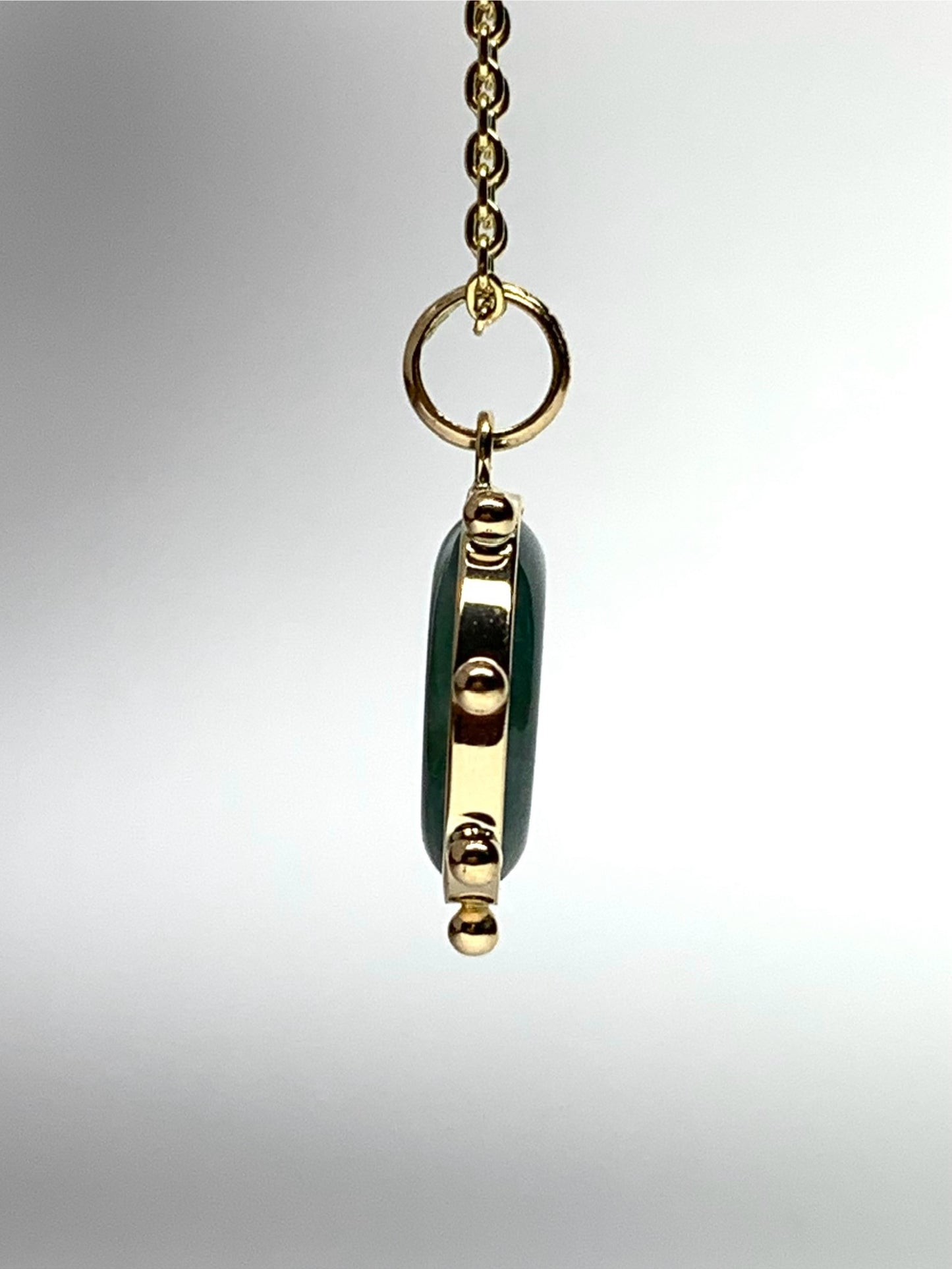 14k Solid Yellow Gold, Natural Green Jade Donut “Sun” Pendant, Mini Size