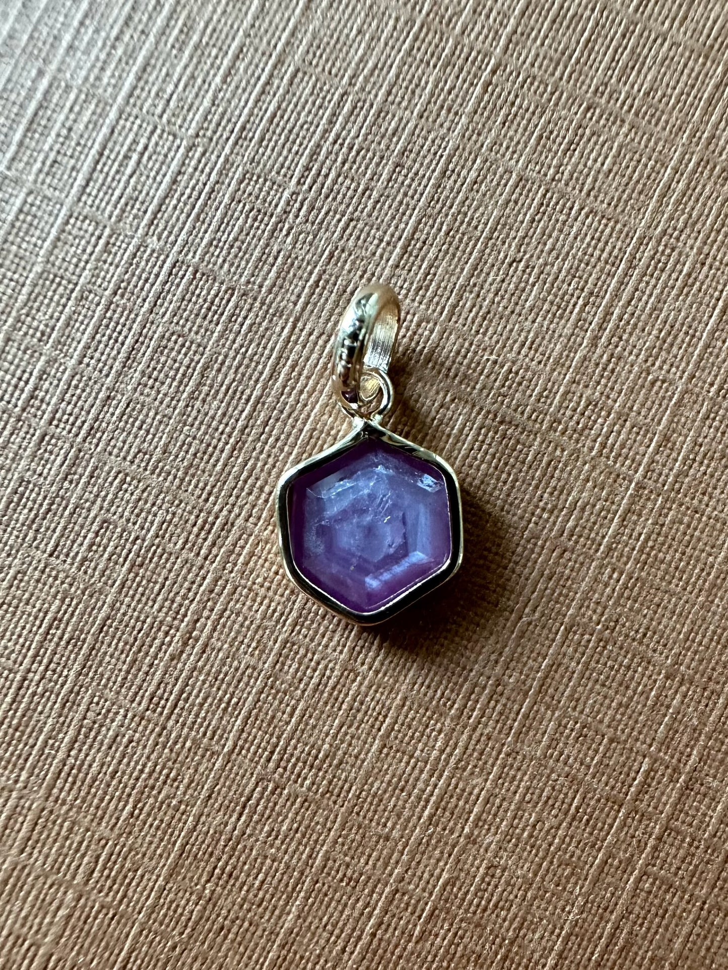 14k Solid Yellow Gold, Natural Pink Opaque Sapphire Hexagon Pendant, Tiny Size