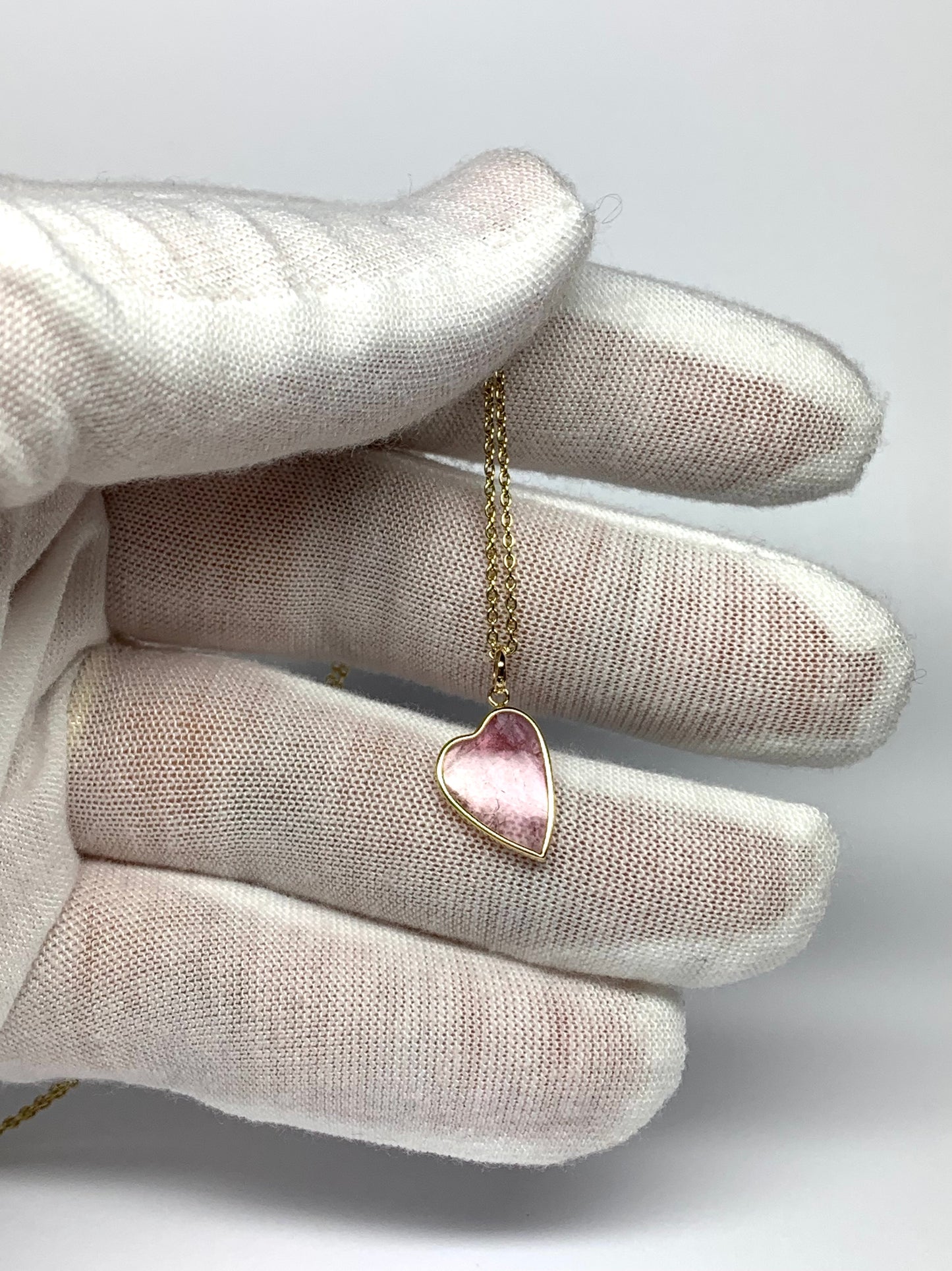 14k Solid Yellow Gold, Pink Tourmaline “Heart” Pendant, Mini Size