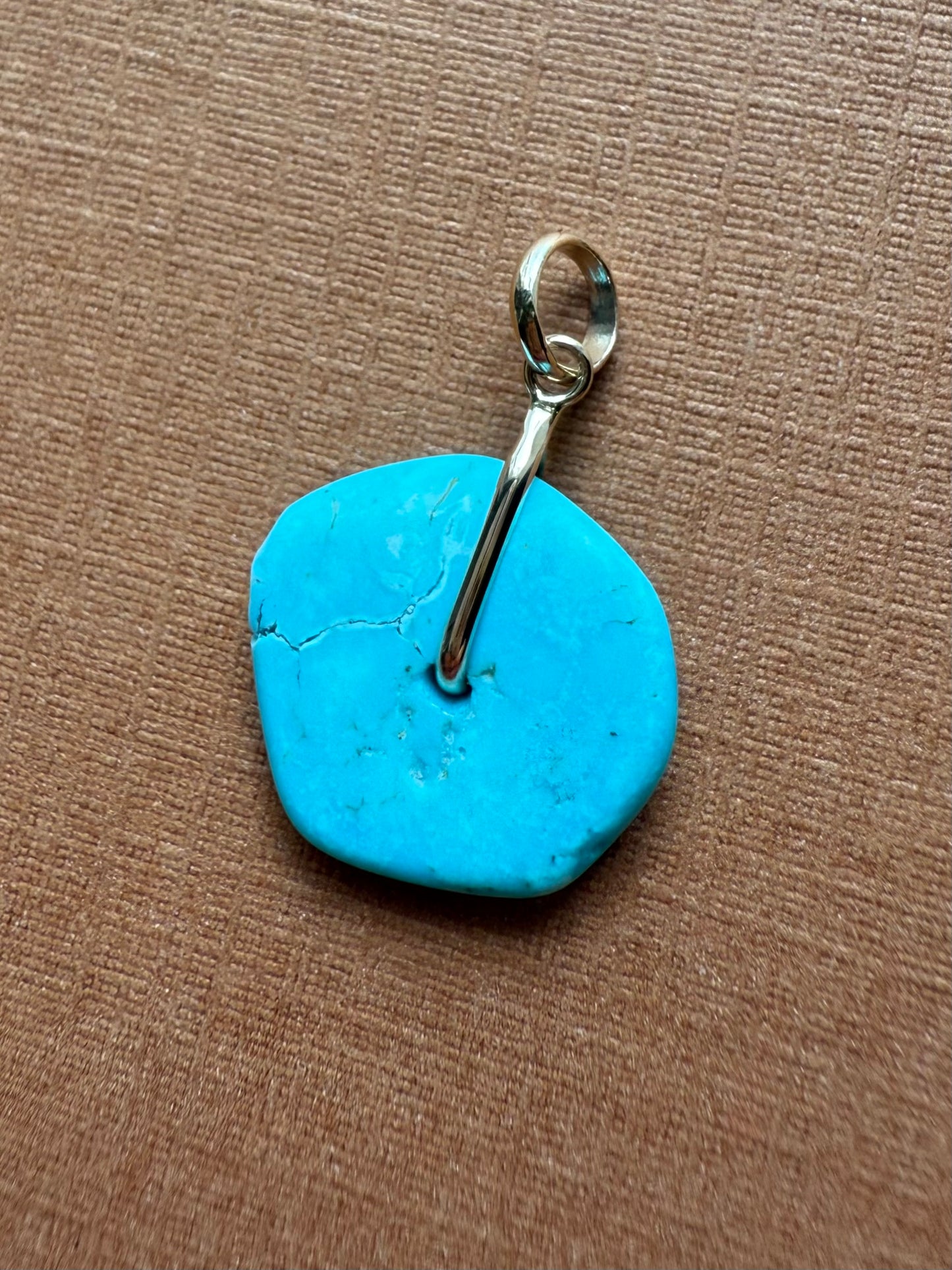14K Solid Yellow Gold, Blue Turquoise “Donut” Mini Pendant