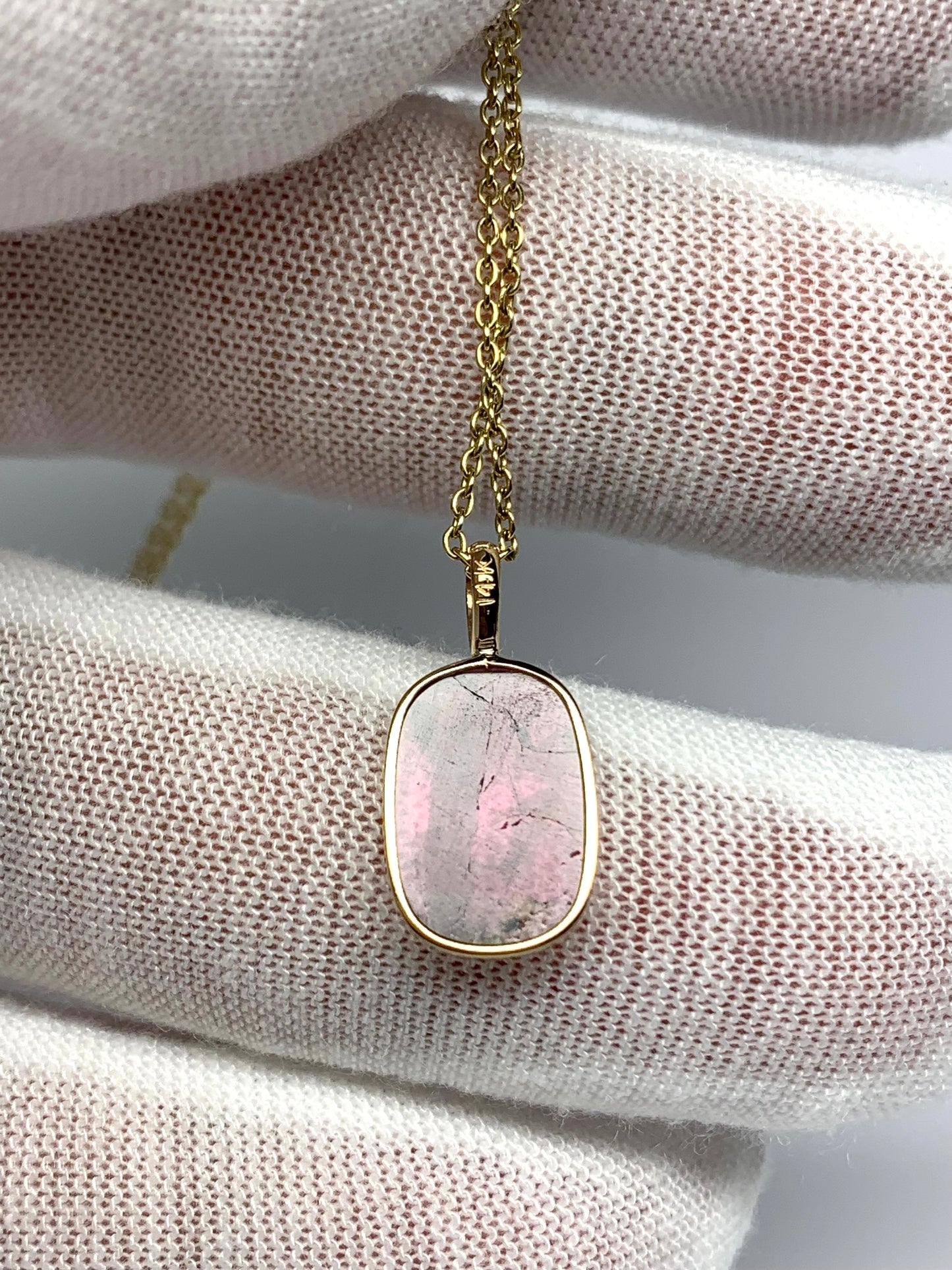 14k Solid Yellow Gold, Natural Pink Tourmaline Pendant