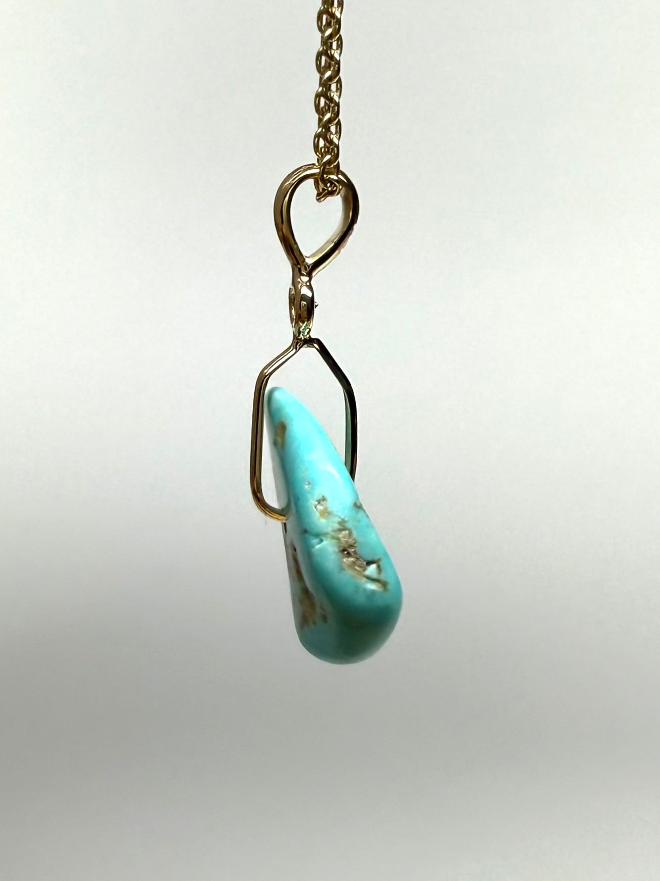 14K Solid Yellow Gold, White Diamond, Blue Turquoise “Donut” Mini Pendant