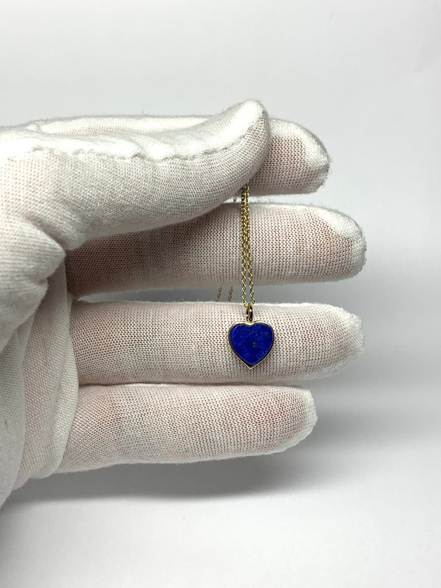 14k Solid Yellow Gold, Blue Lapis Lazuli “Heart” Mini Pendant